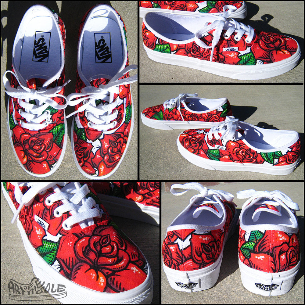 Rose Tattoo - Custom hand painted Vans Authentic shoes – chadcantcolor