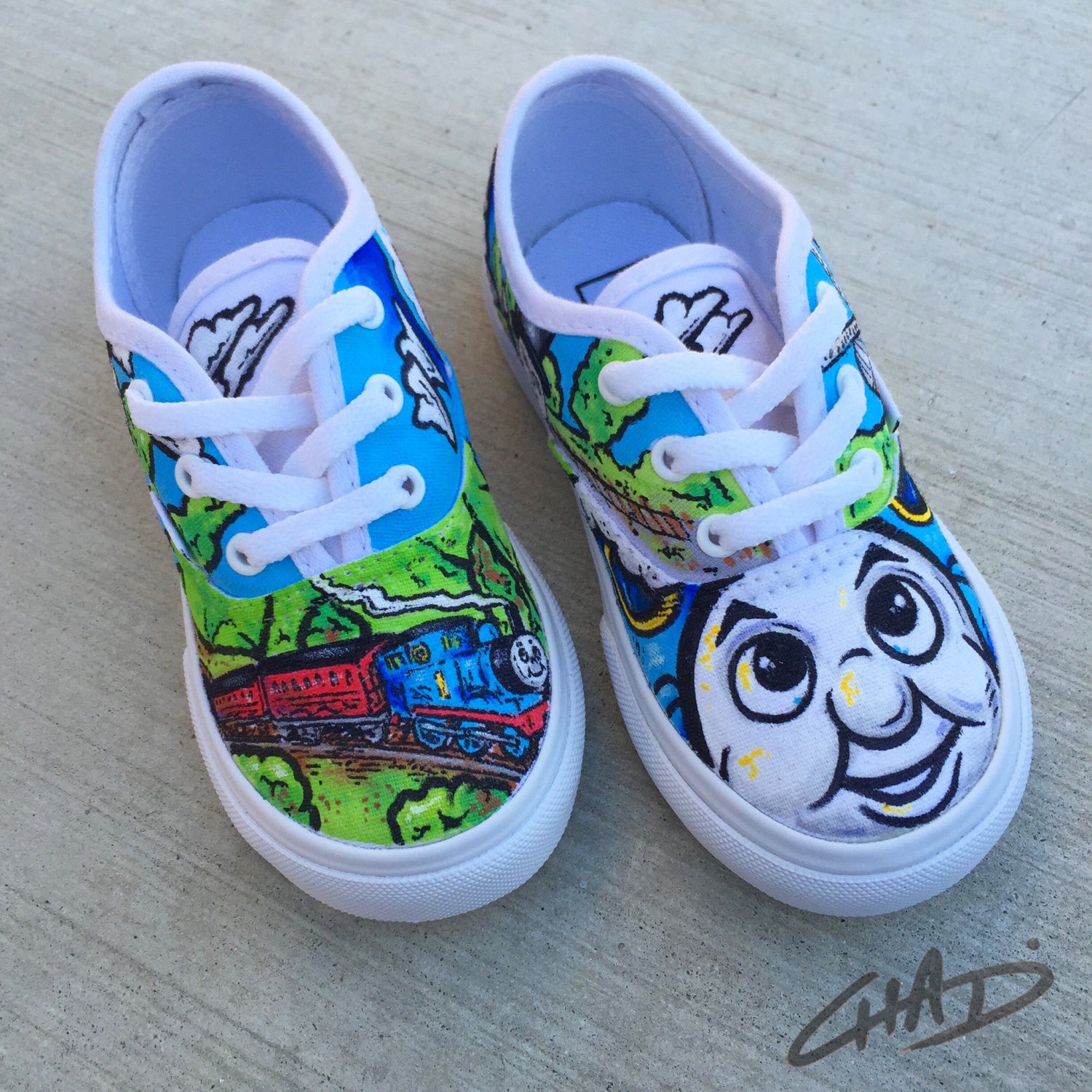 Thomas the Tank custom hand painted Children's Vans shoes – chadcantcolor