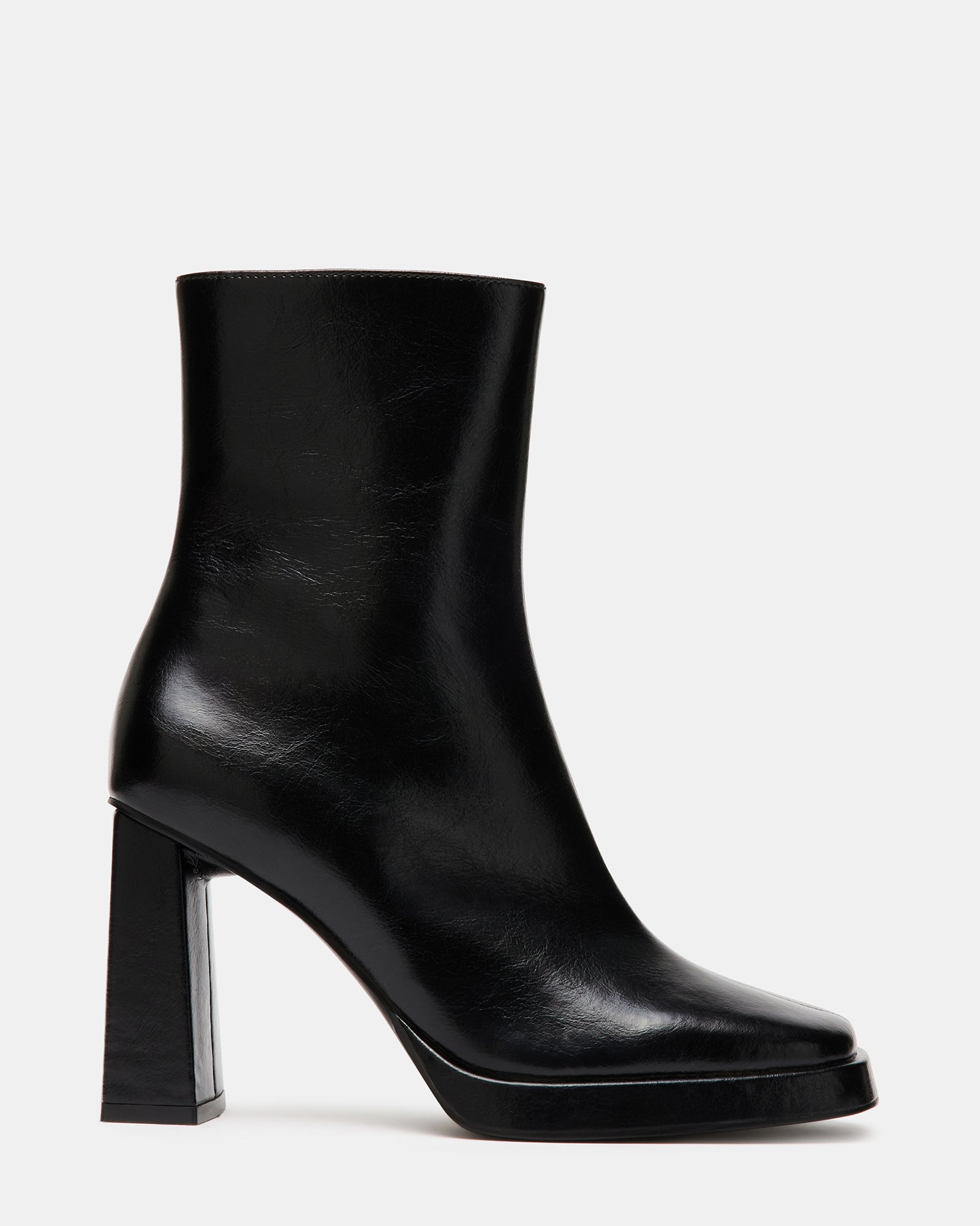 ALLISON Black Leather Block Heel Ankle Bootie | Women's Booties