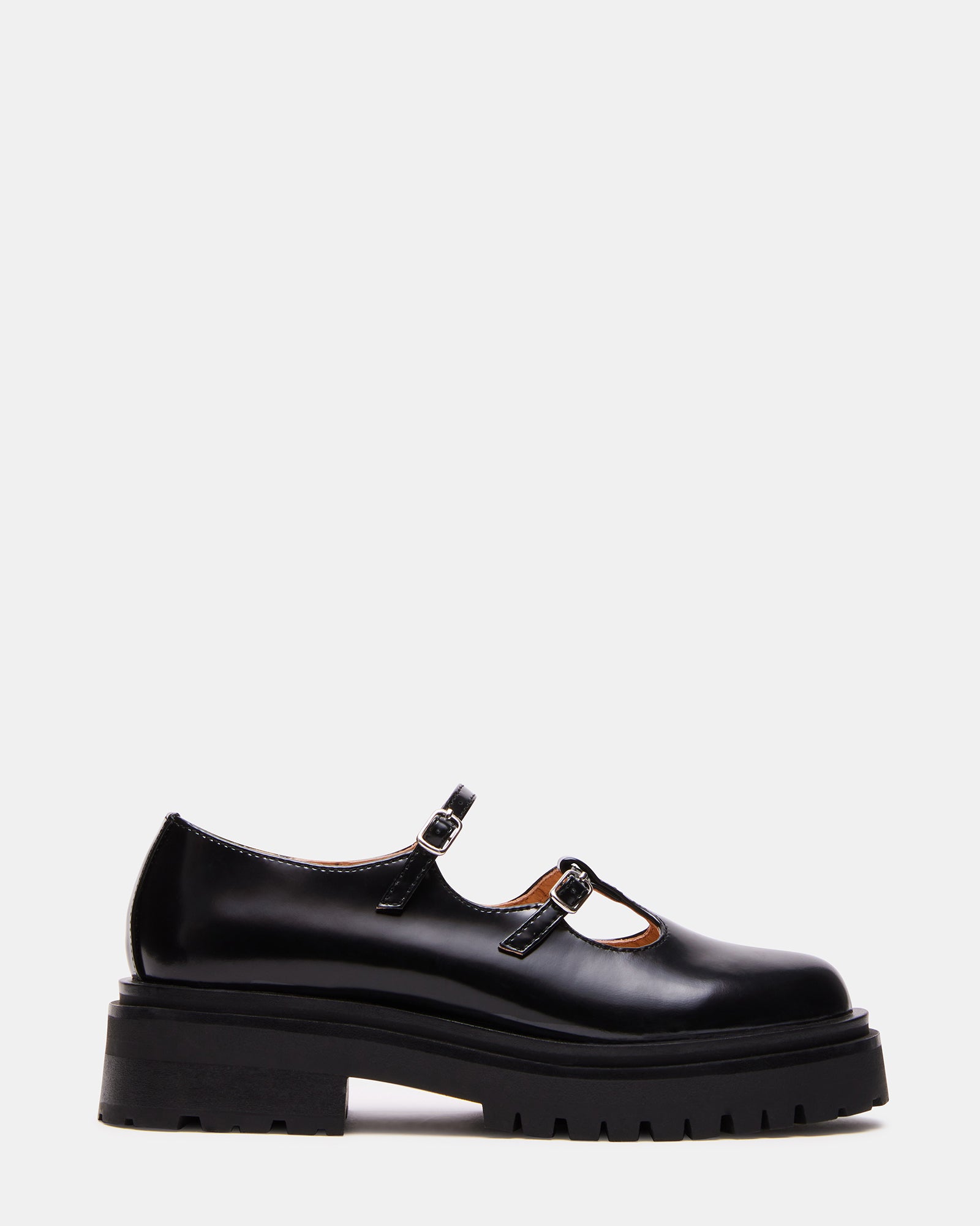 LANDON Black Leather Lug Sole Mary Jane Loafer | Women's Loafers