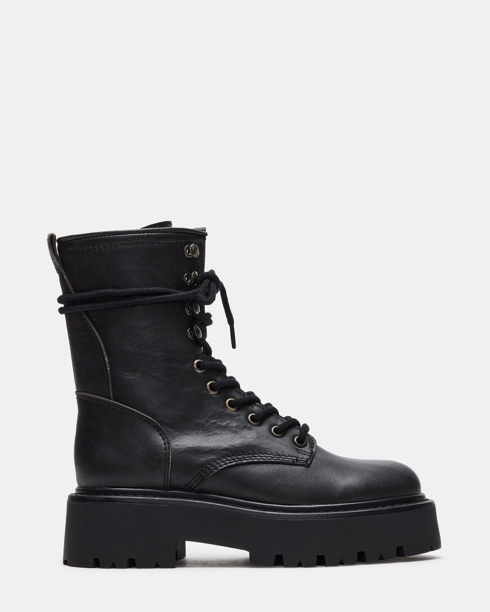 ORION Black Leather Lace Up Combat Bootie | Women's Booties