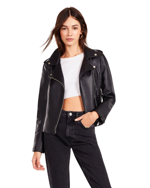 JUST RIDE VEGAN LEATHER JACKET BLACK – Steve Madden