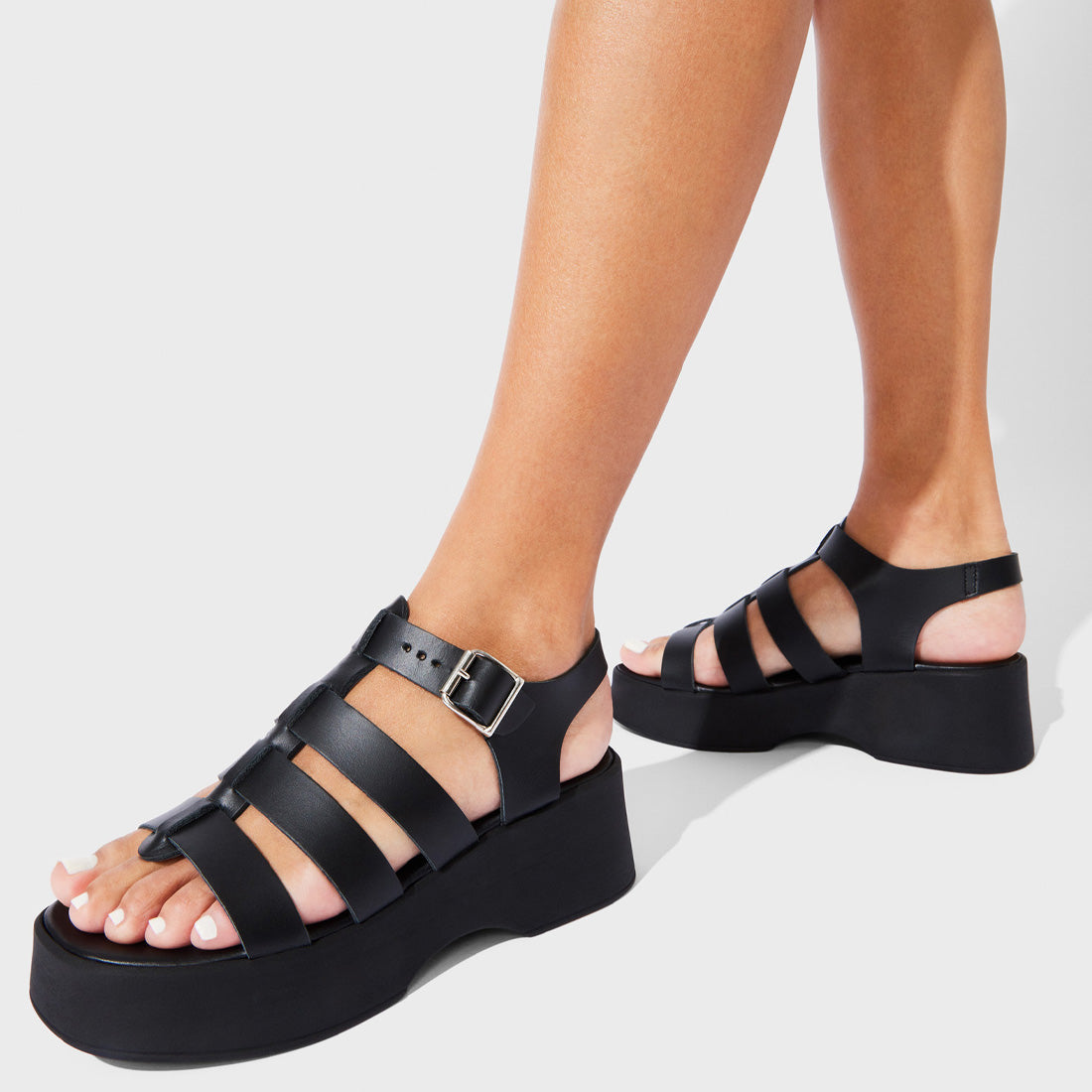 SARAI Black Leather Strappy Platform Sandal | Women's Sandals – Steve ...