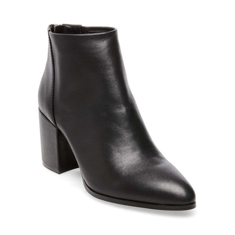 black leather bootie heels