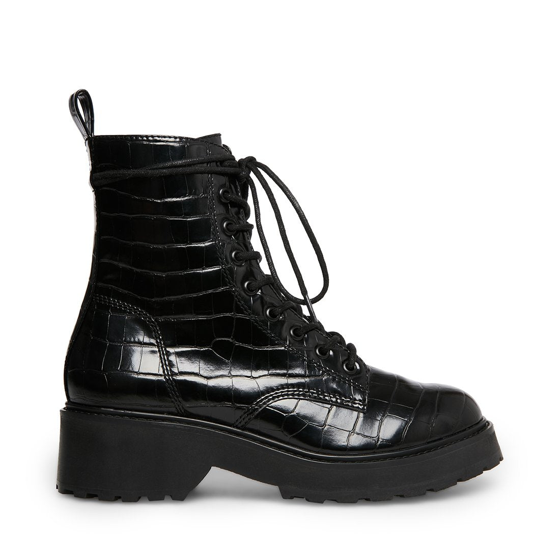 dune raffi black leather studded zip front ankle boot