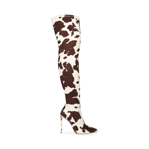cow print thigh high boots