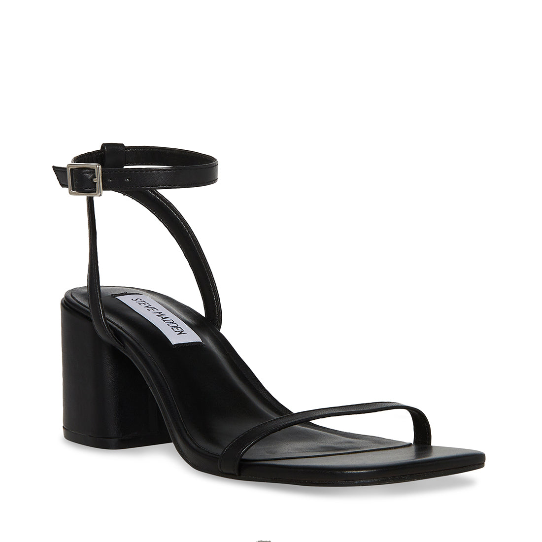 AUDRINA Black Leather Block Heel Sandal | Women's Block Heels – Steve ...