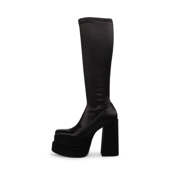 CYPRESS Black Satin Platform Boots | Women's Vegan Leather Boots ...