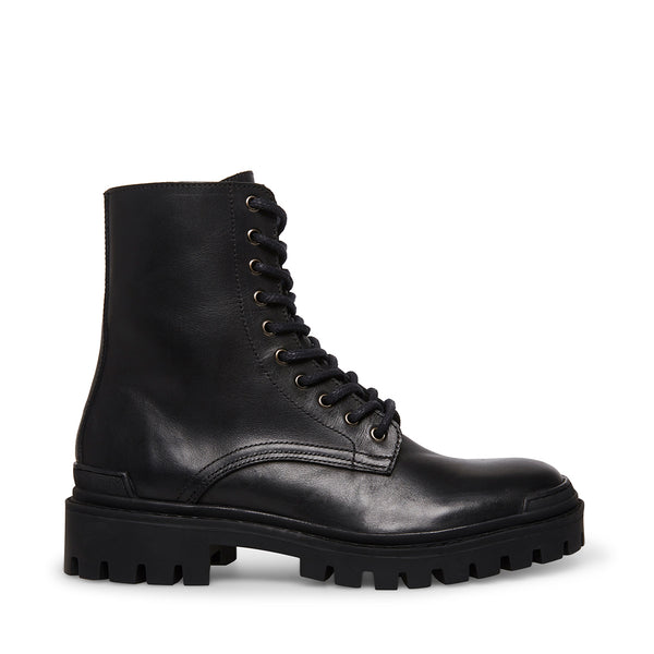 ladies black leather combat boots