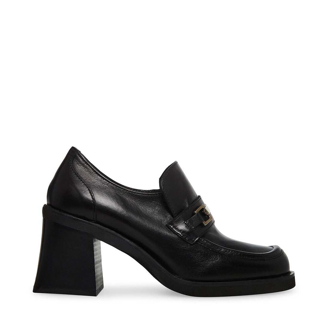 Marina Descarte Adelante JADINE Black Leather Block Heel Loafer | Women's Heels – Steve Madden