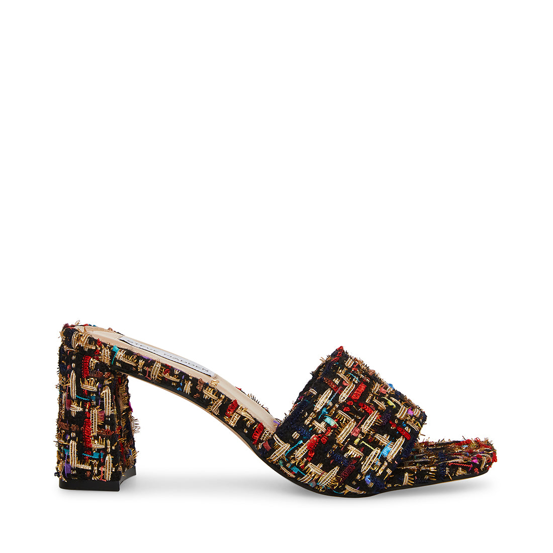 LEXIE Multi Tweed Sandals | Women's Black Designer Sandals – Steve Madden