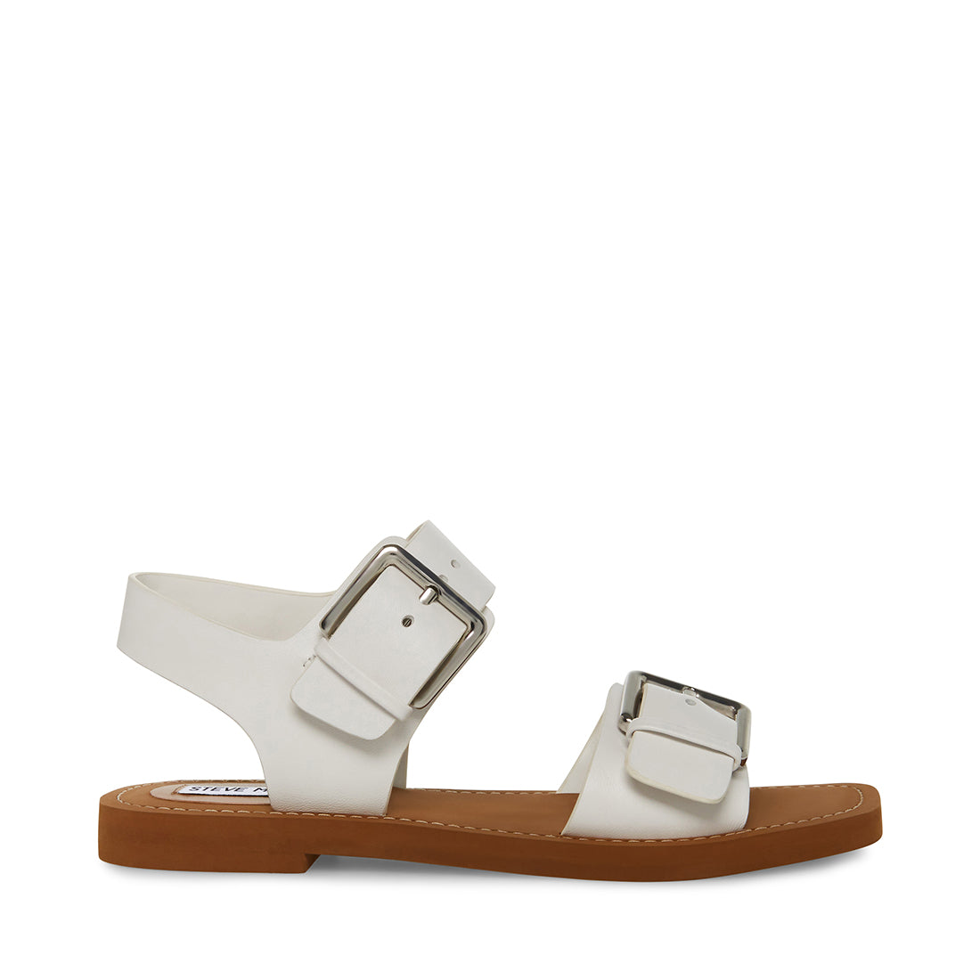 SANTO White Leather Flat Square Toe Sandal | Women's Sandals – Steve Madden
