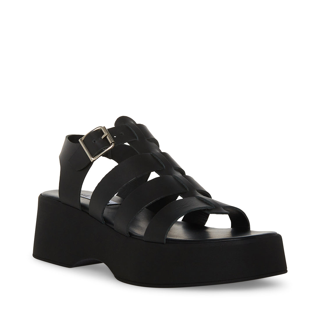 SARAI Black Leather Strappy Platform Sandal | Women's Sandals – Steve ...