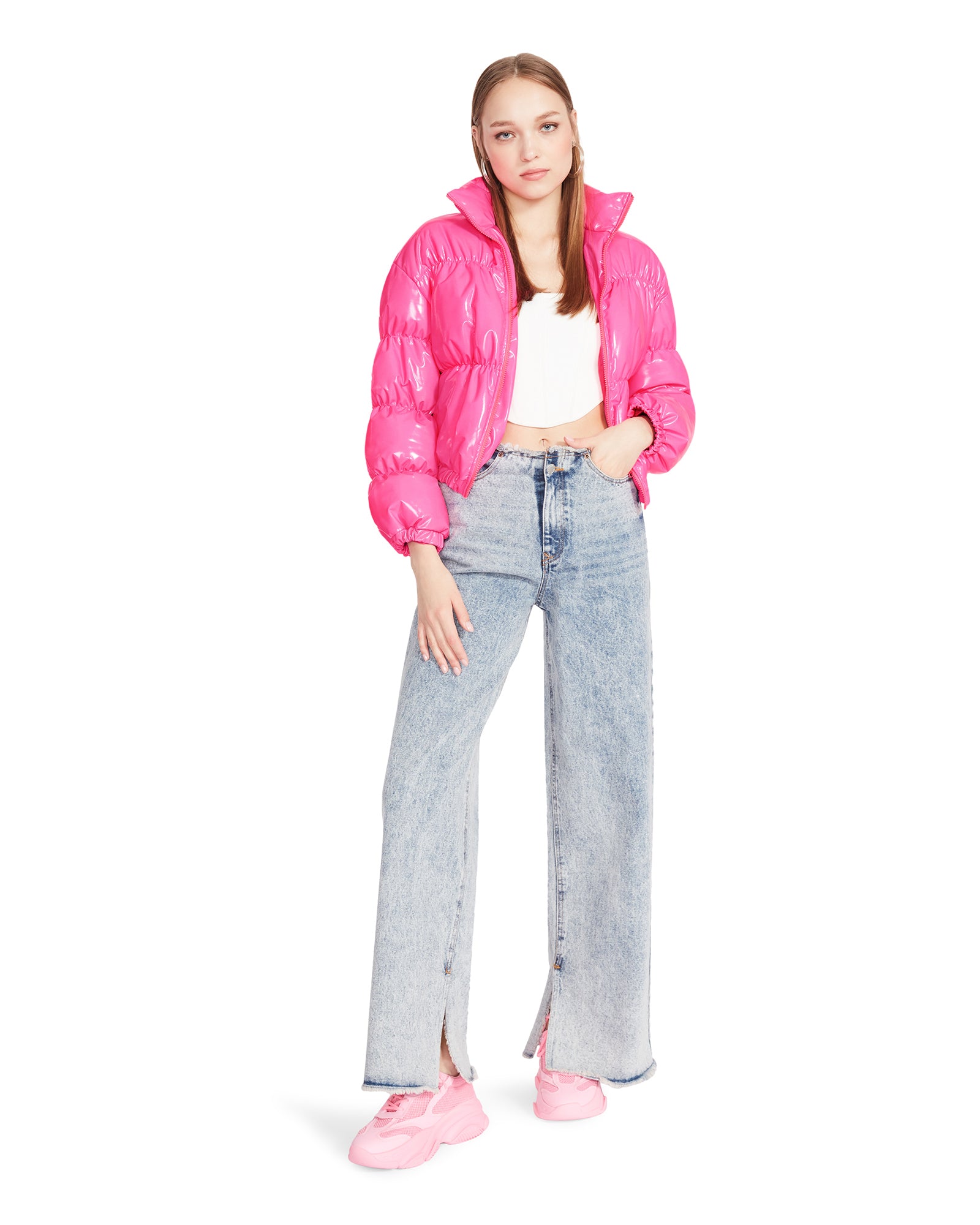 EDEN Jacket Hot Pink | Women's Cropped Puffer Jacket Steve Madden