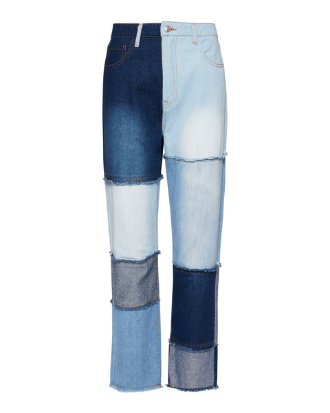 KYLIE Pant Denim Fabric | Women's Patchwork Straight Fit Jeans – Steve ...