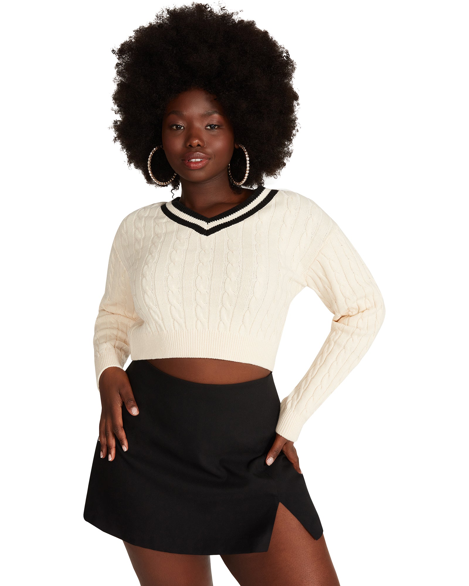 AMIKA Sweater Beige | Women's Varsity Raglan Sweater – Steve Madden