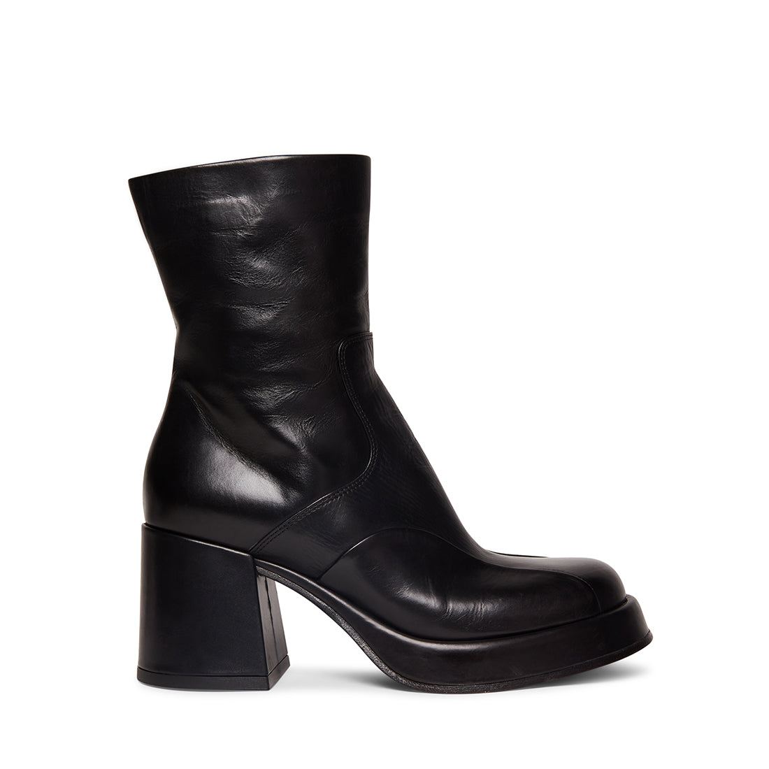 BERNADETTE Black Leather Platform Block Heel Bootie | Women's Booties ...