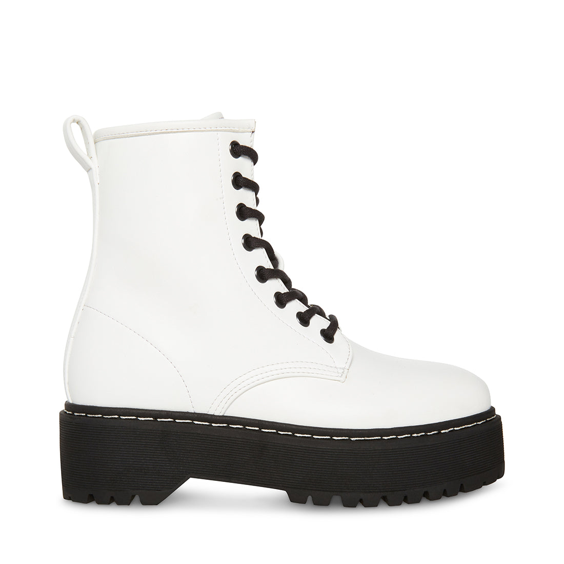 BETTYY White/Black Combat Boots | Women's Booties Steve