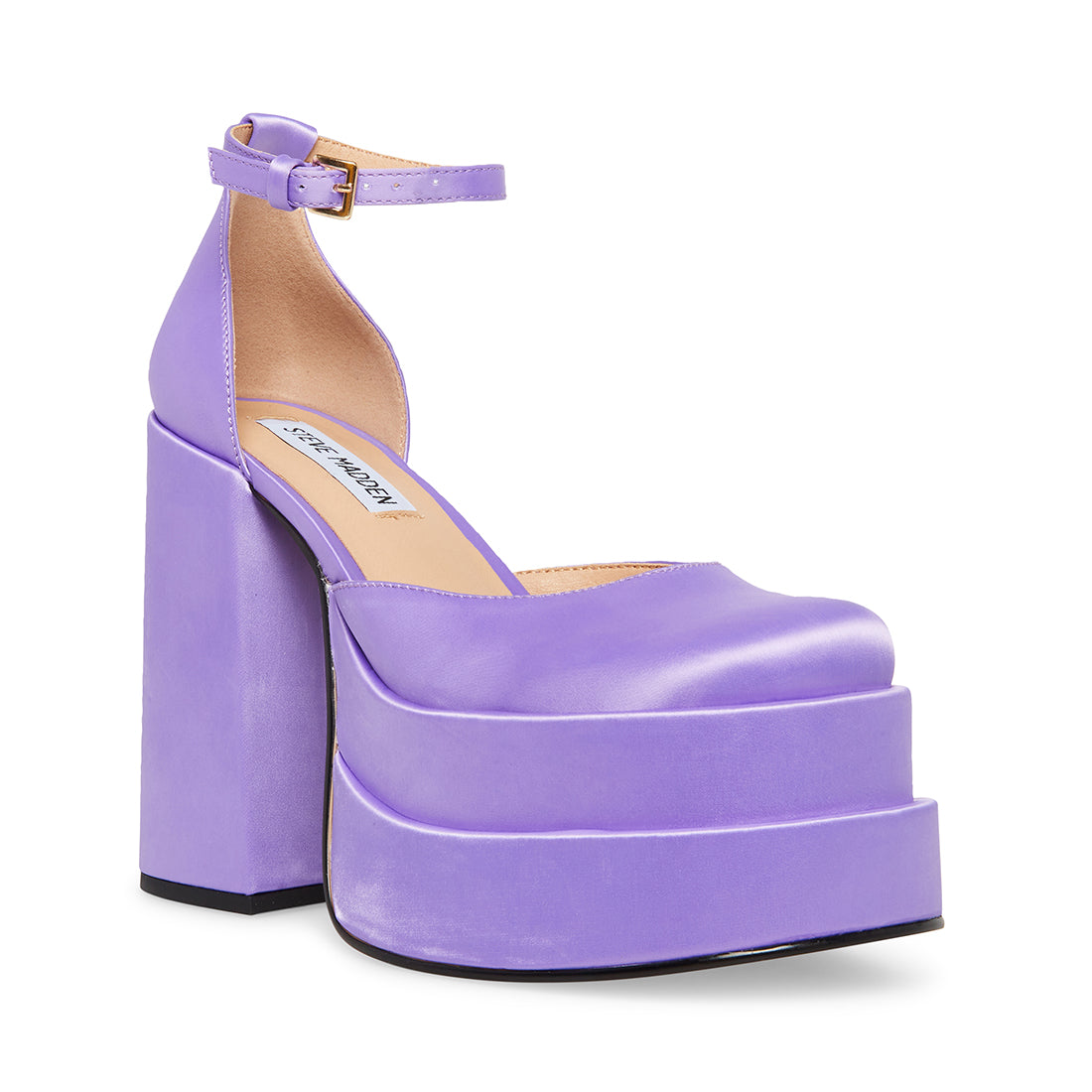 CHARLIZE Purple Satin Stacked Platform Block Heel | Women's Heels ...