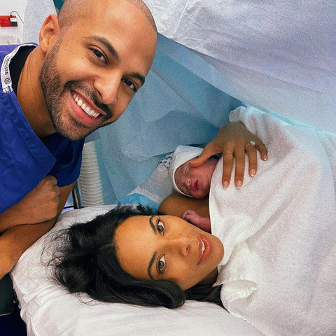 Rochelle and Marvin Humes with their baby after a c-section birth