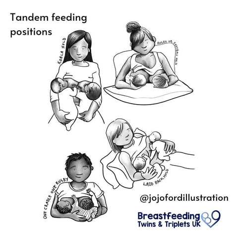 Tandem breastfeeding positions diagram