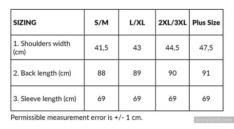 Babywearing Long Cardigan by LennyLamb Size Guide