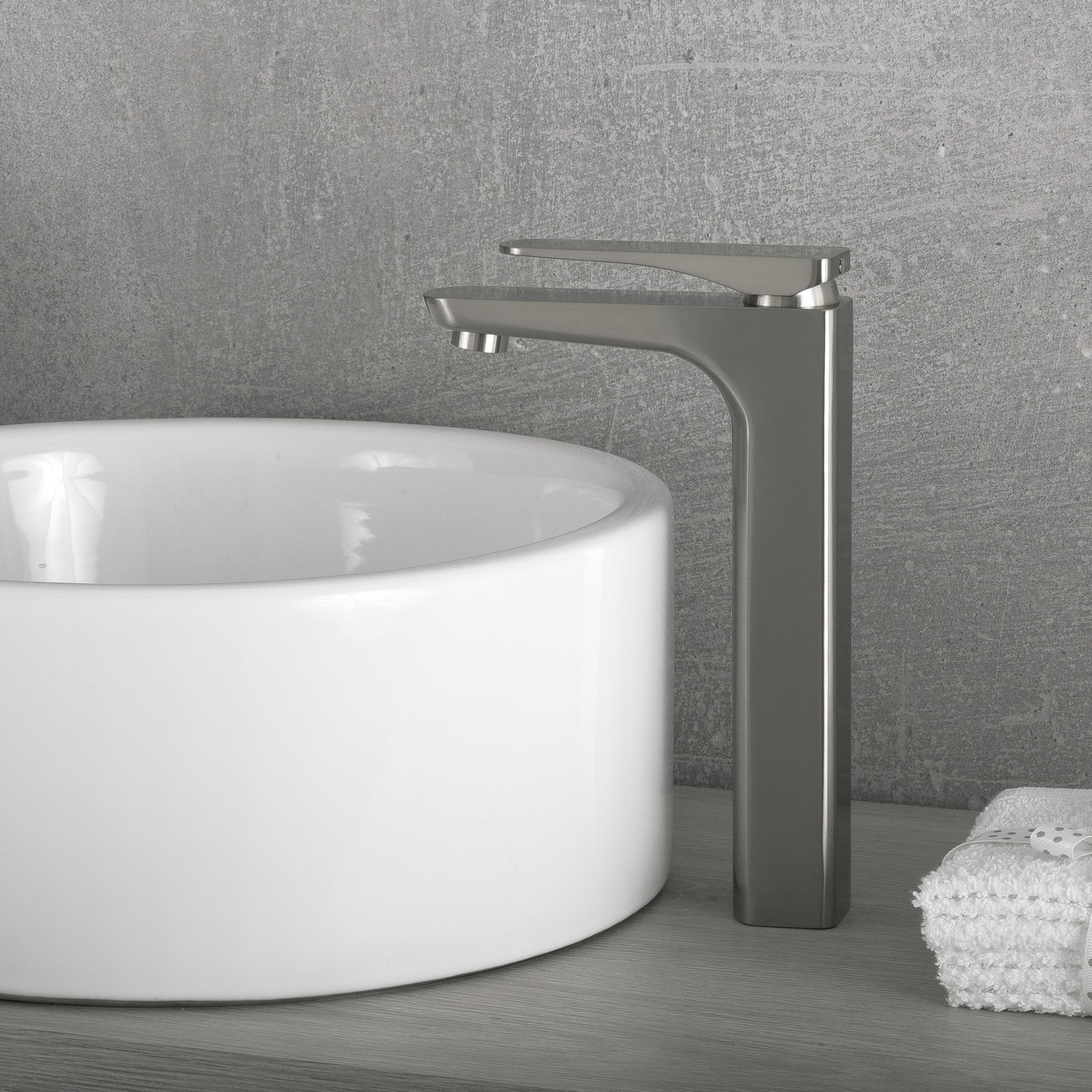 DAX Single Handle Vessel Sink Bathroom Faucet, Brass Body, Brushed Finish, 5-3/16 x 10-15/16 Inches (DAX-805L)