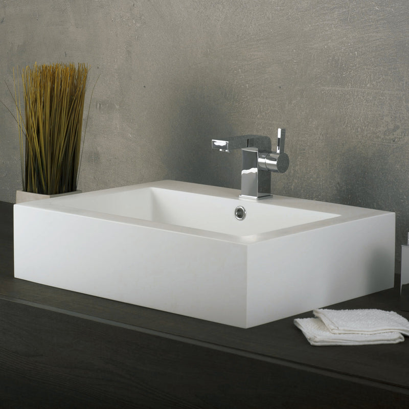 DAX Solid Surface Rectangle Single Bowl Bathroom Vessel Sink, White Matte Finish,  24 x 18-1/8 x 6 Inches (DAX-AB-032)
