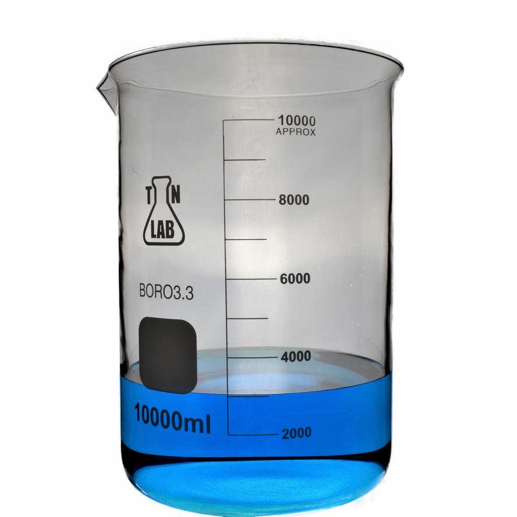 Tn Lab Supply Beaker 10000ml 10l Borosilicate 33 Glass With Graduations Low Form Heavy Wall Glass 1035