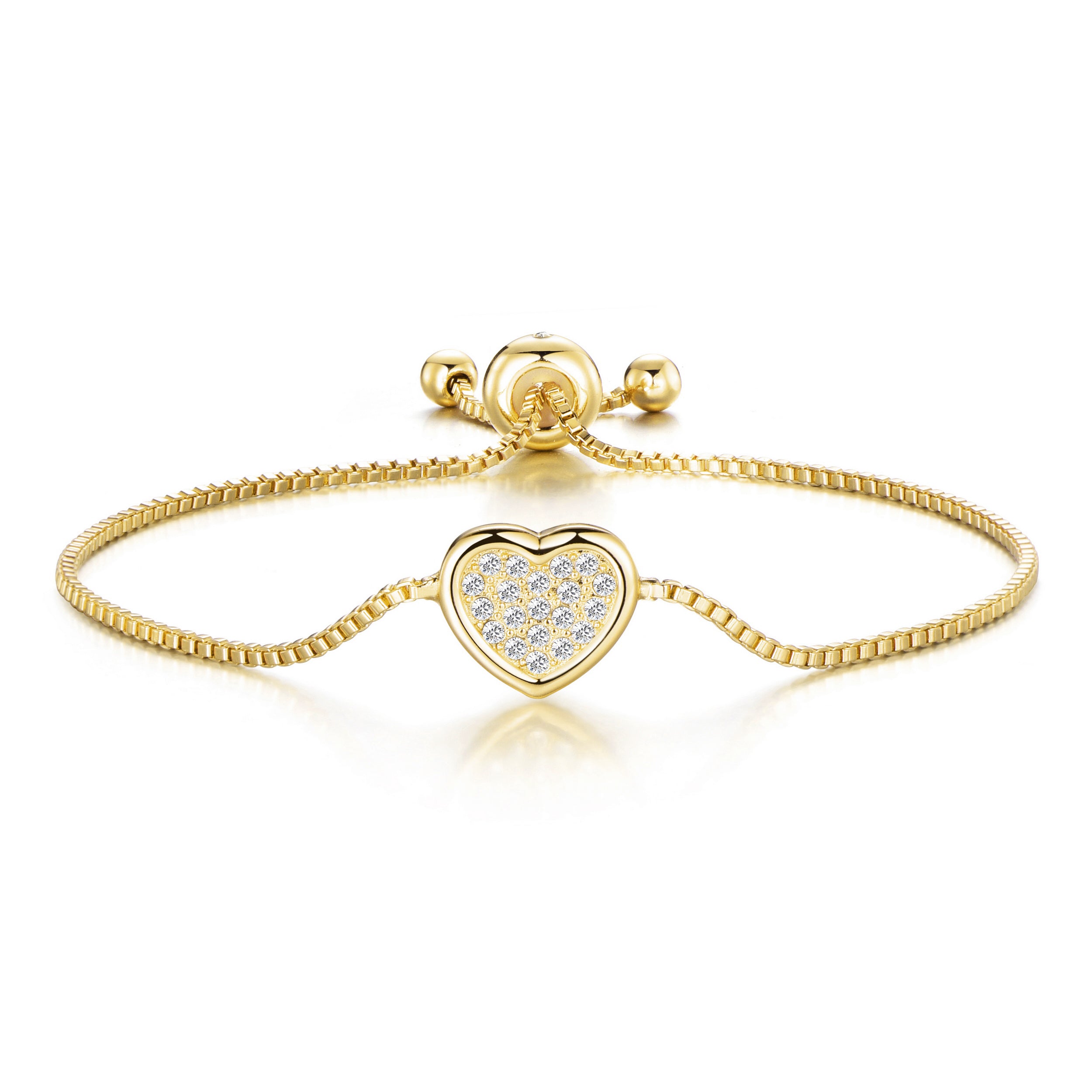 Engravable 14K Yellow Gold Cord Heart Friendship Bracelet 9.25