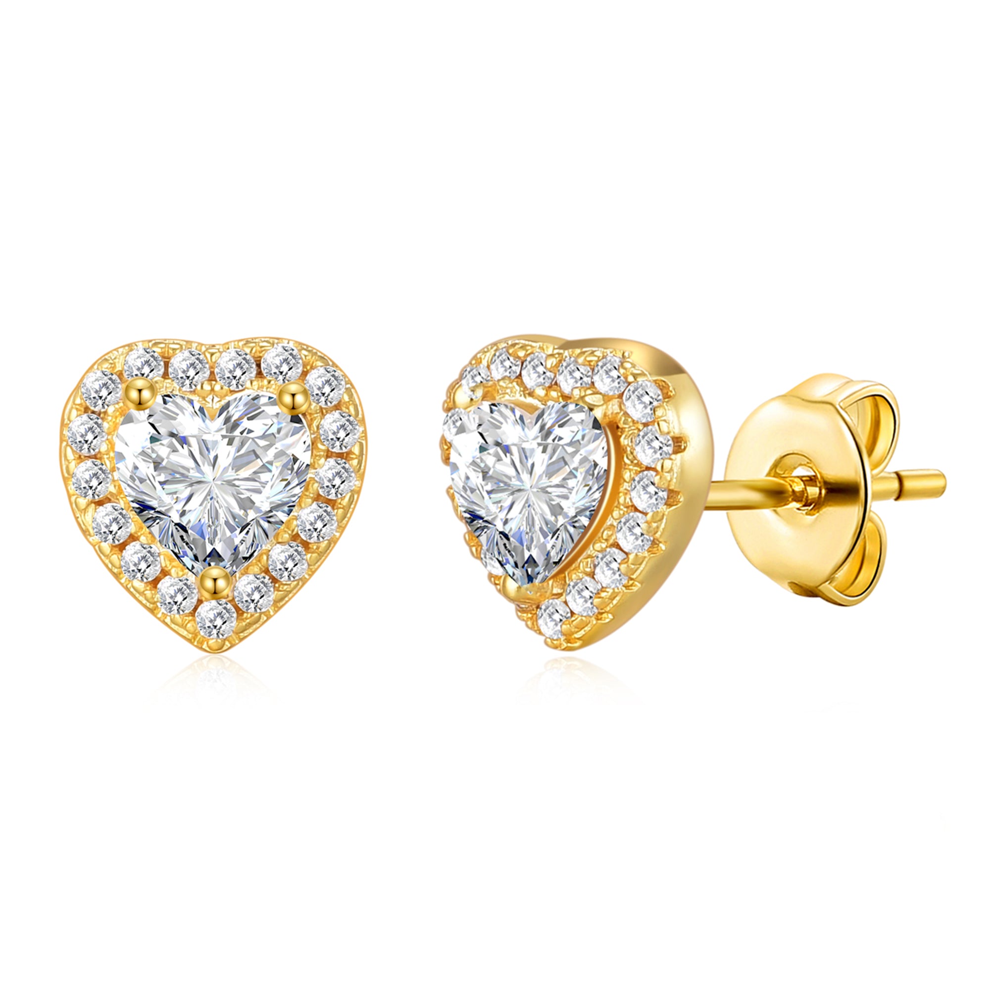 Gold Plated Heart Halo Earrings Created with Zircondia® Crystals