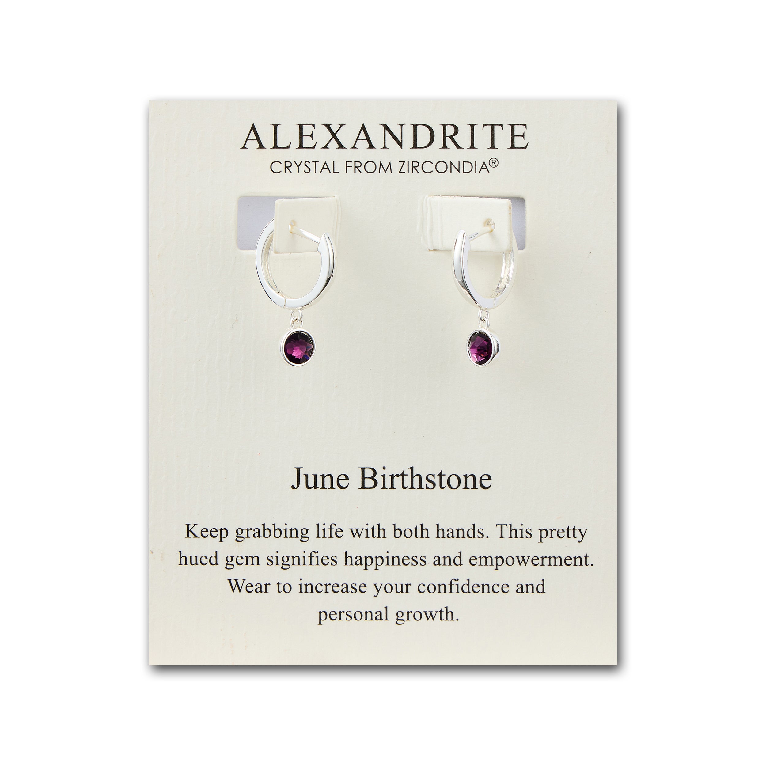 June Birthstone Hoop Earrings Created with Alexandrite Zircondia® Crystals