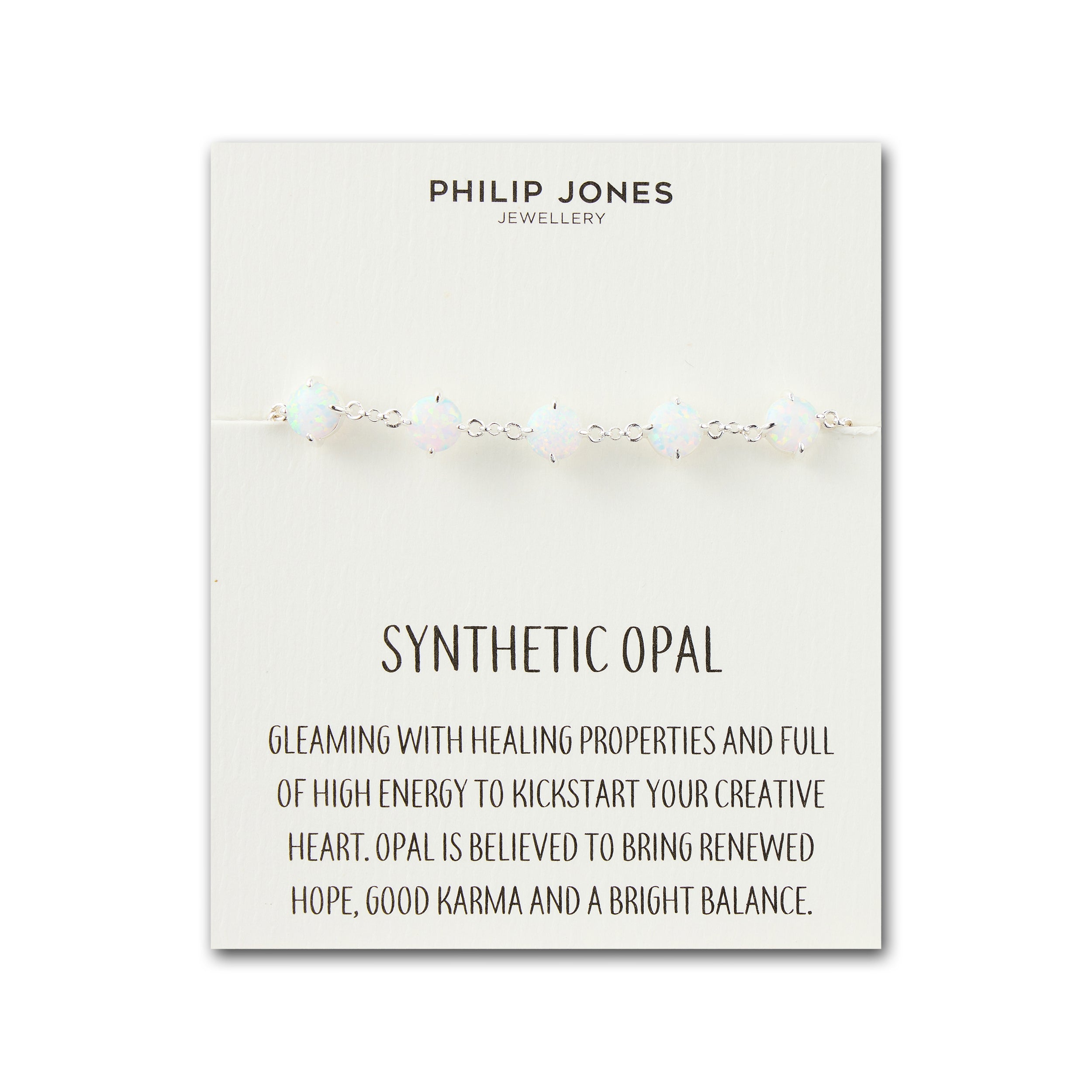 Synthetic White Opal Gemstone Bracelet with Quote Card