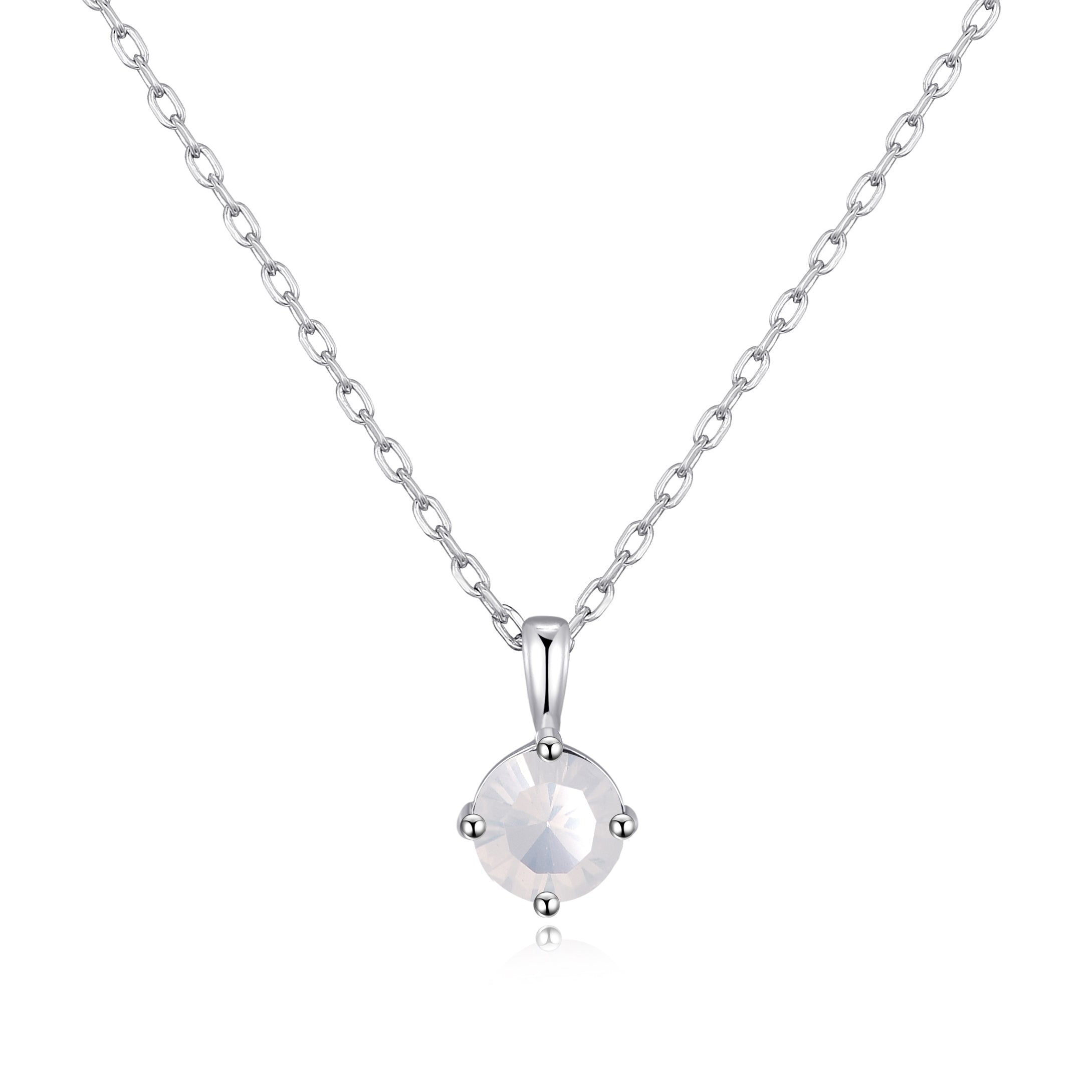 Sterling Silver October (Opal) Birthstone Necklace Created with Zircondia® Crystals