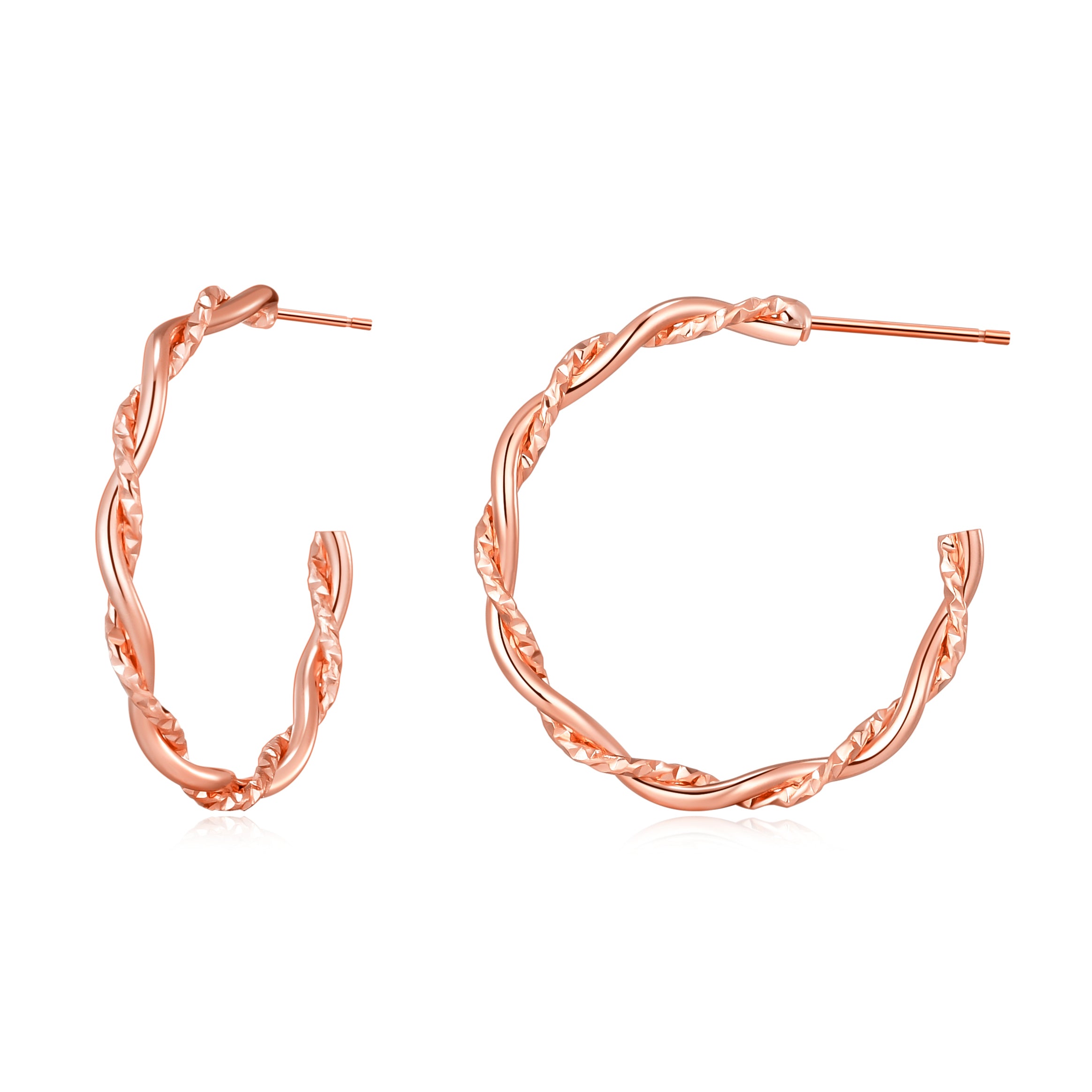 Rose Gold Plated 30mm Twisted Diamond Cut Hoop Earrings