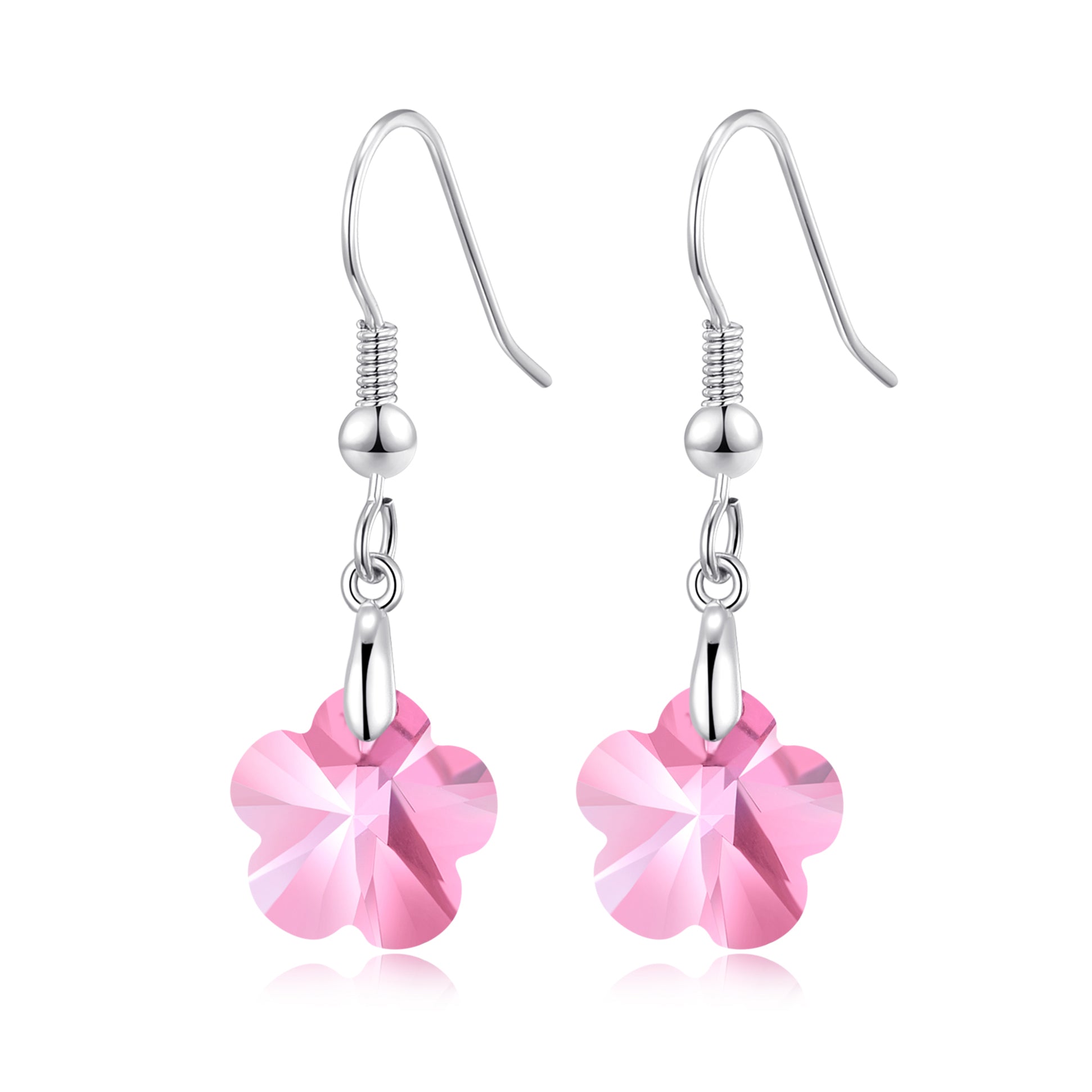 Sterling Silver Light Rose Flower Earrings Created with Zircondia® Crystals