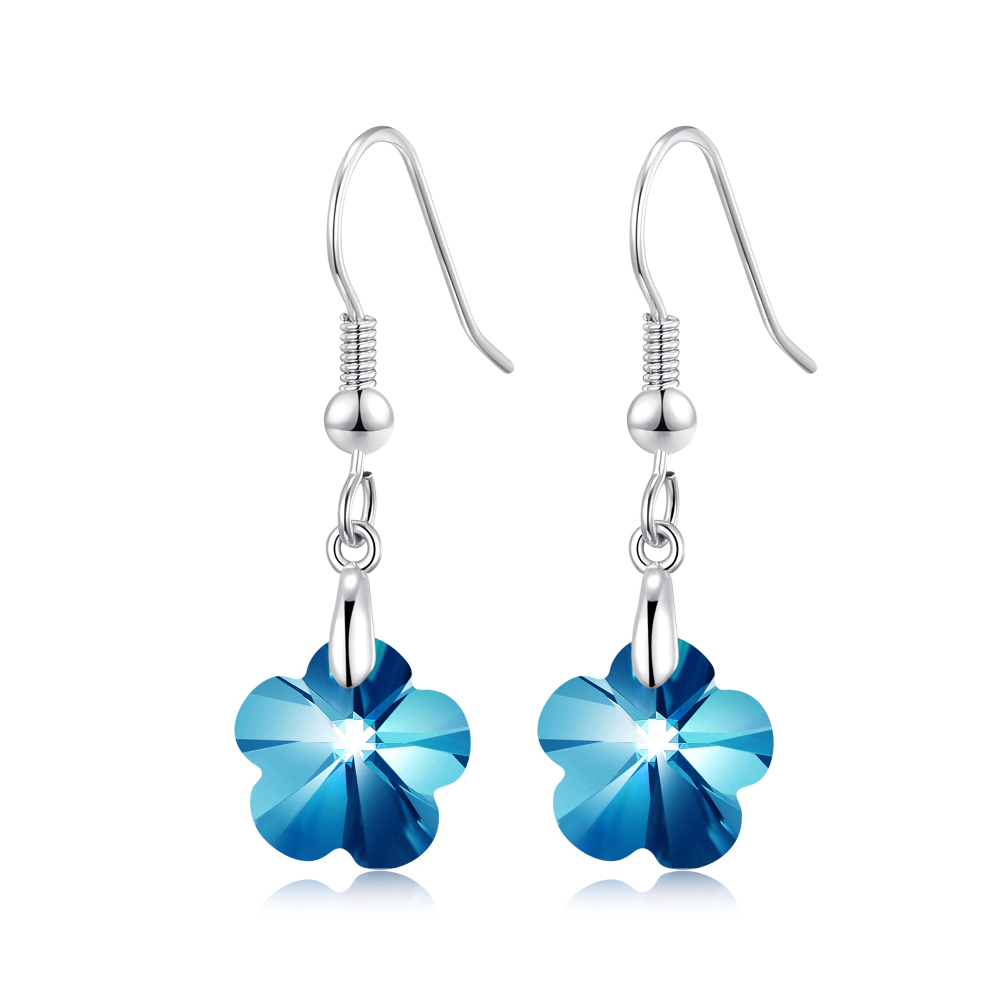 Sterling Silver Aquamarine Flower Earrings Created with Zircondia® Crystals