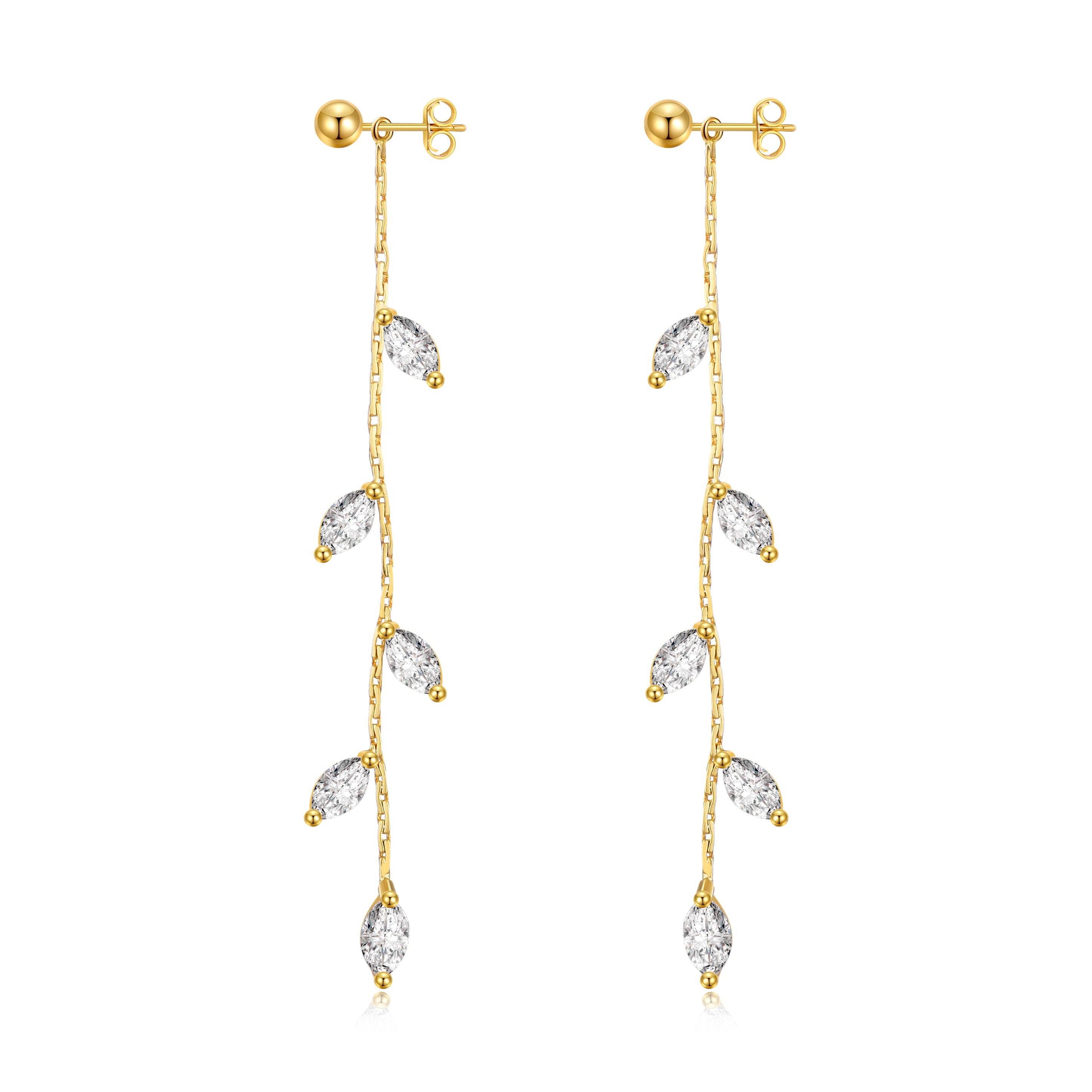 Gold Plated Leaf Dangle Earrings Created with Zircondia® Crystals