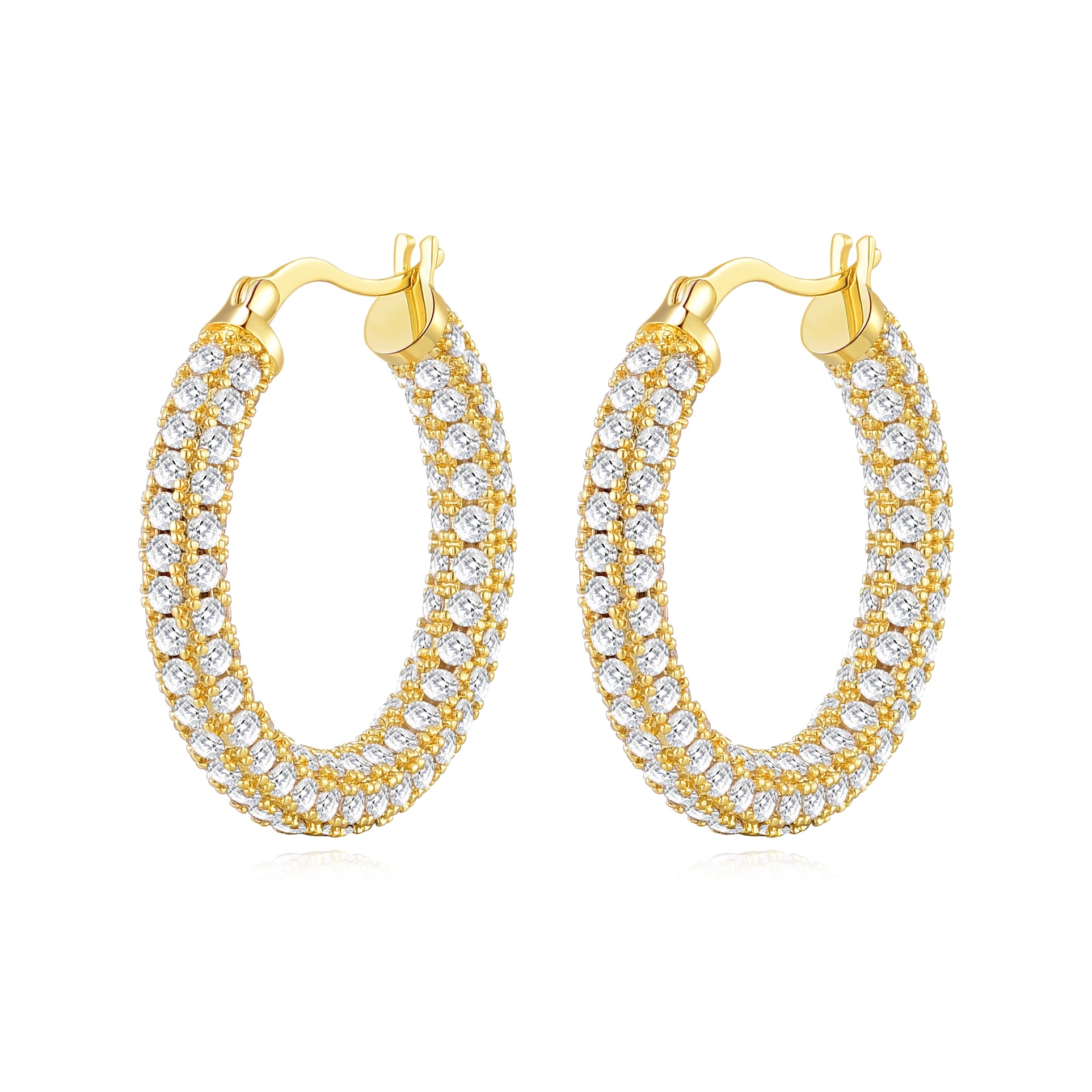 Gold Plated 30mm Pave Hoop Earrings Created with Zircondia® Crystals