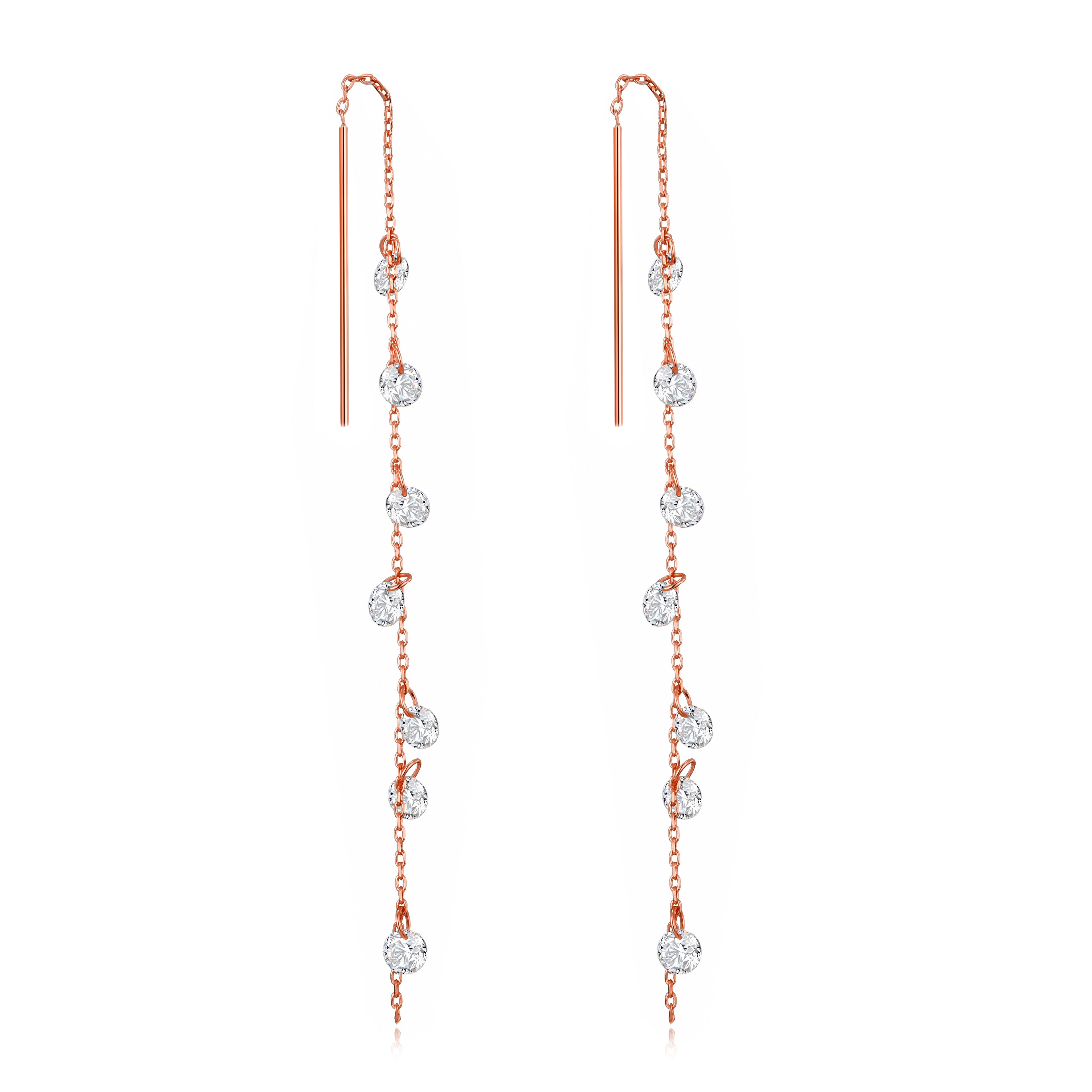 Rose Gold Plated Dangle Thread Earrings Created with Zircondia® Crystals