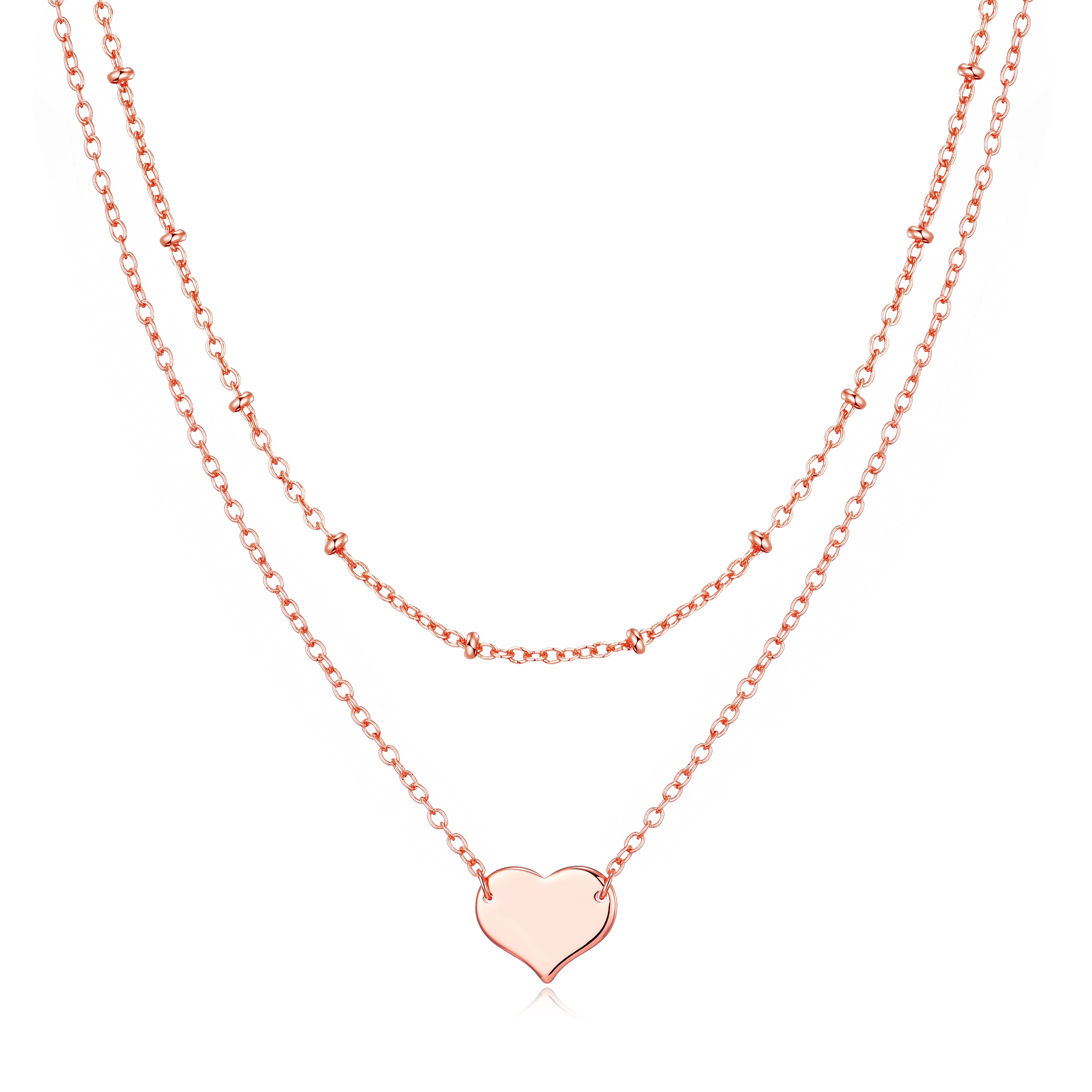 Rose Gold Plated Double Layered Heart Necklace