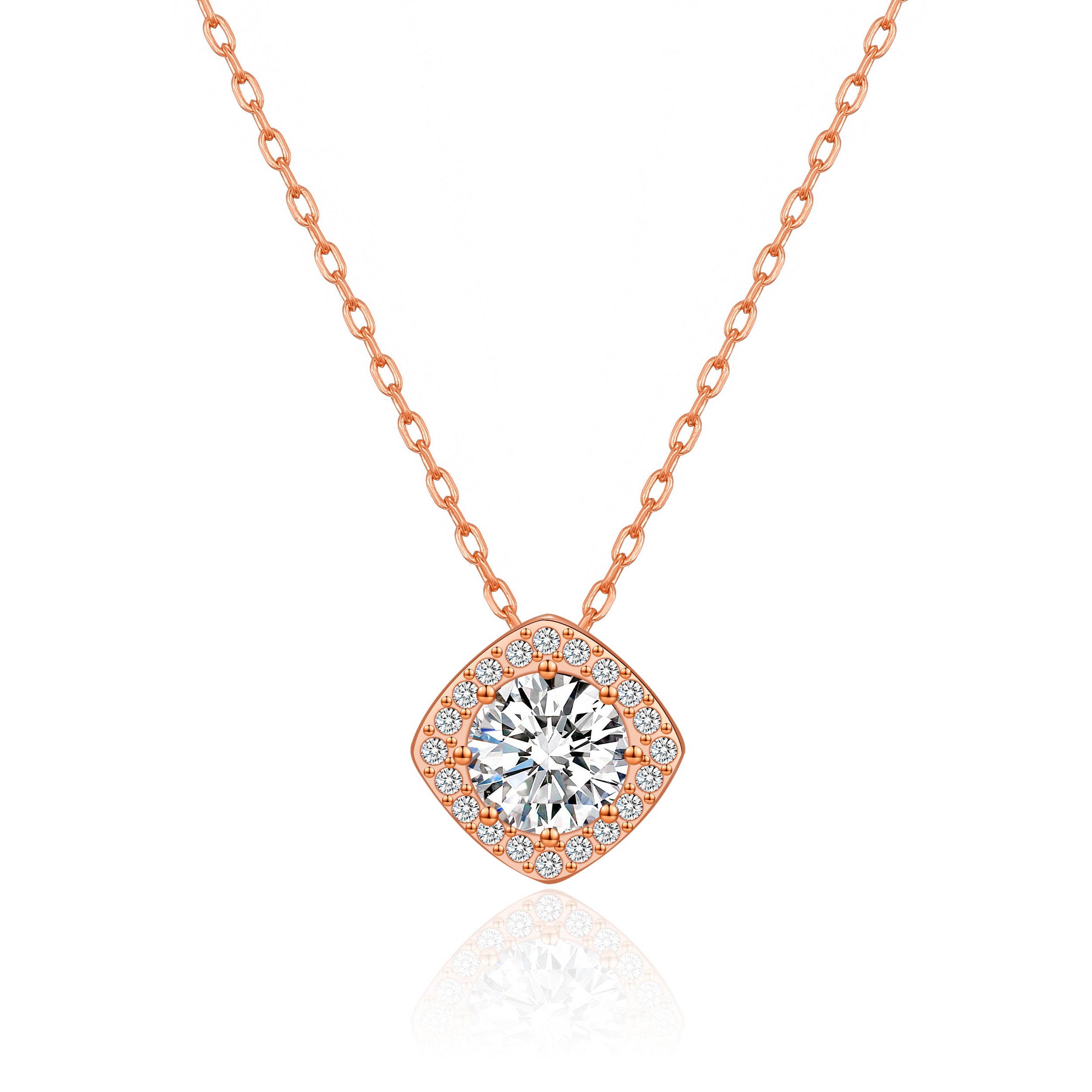 Rose Gold Plated Square Halo Necklace Created with Zircondia® Crystals