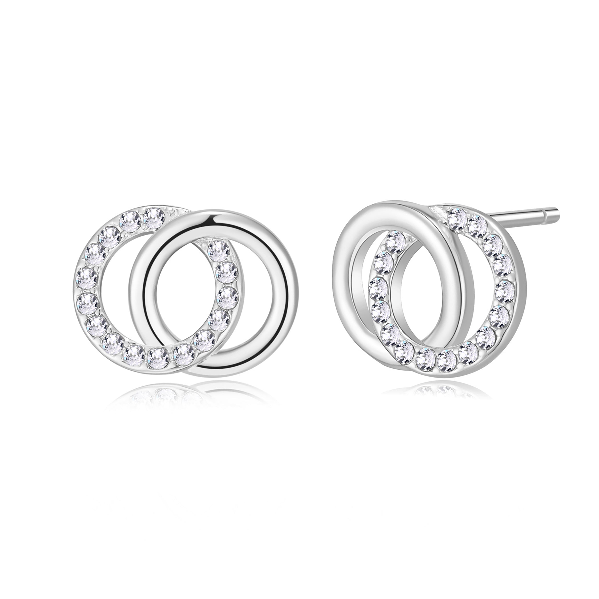 Silver Plated Circle Link Earrings Created with Zircondia® Crystals