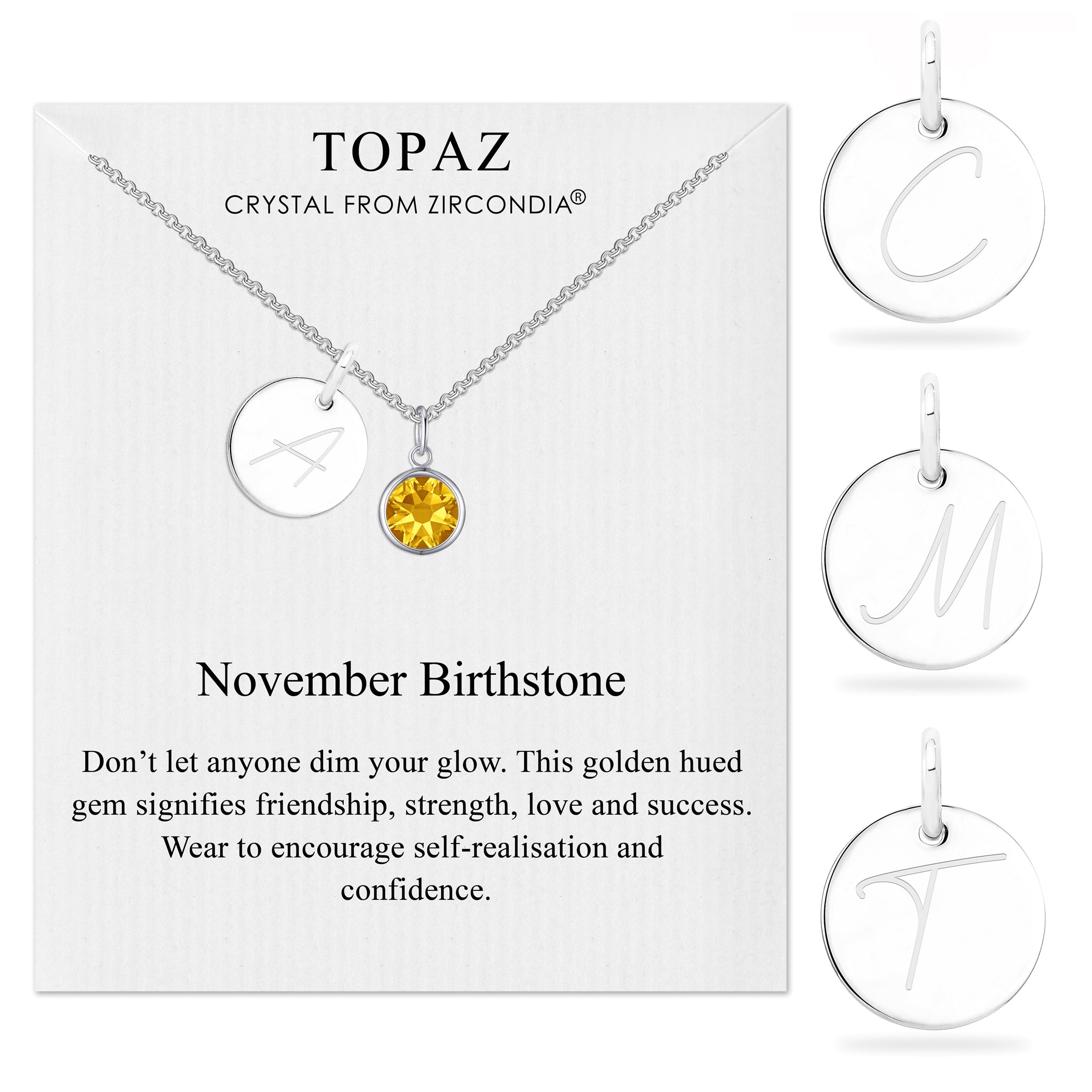 November (Topaz) Birthstone Necklace with Initial Charm (A to Z) Created with Zircondia® Crystals