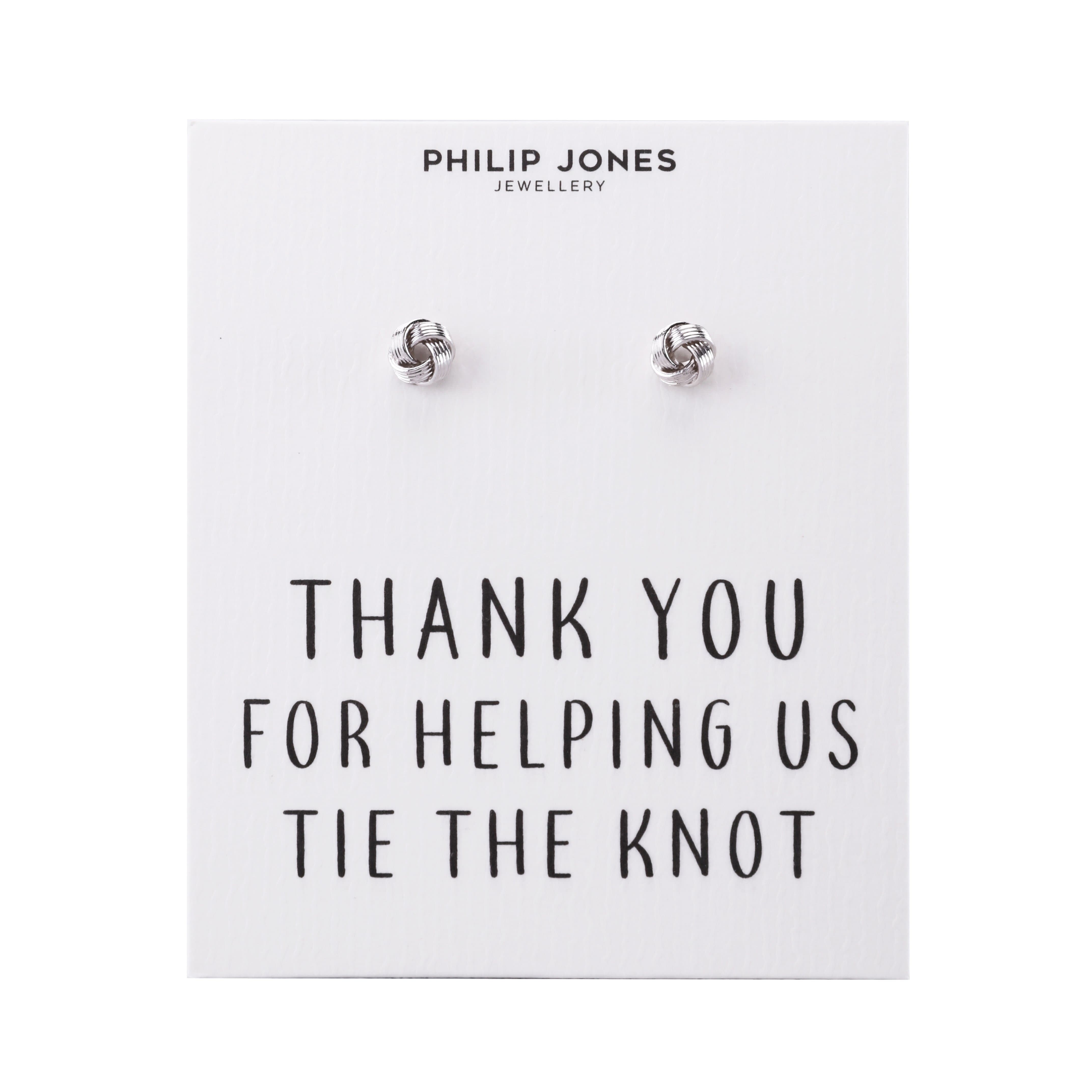 Silver Plated Thank You for Helping us Tie The Knot Earrings with Quote Card