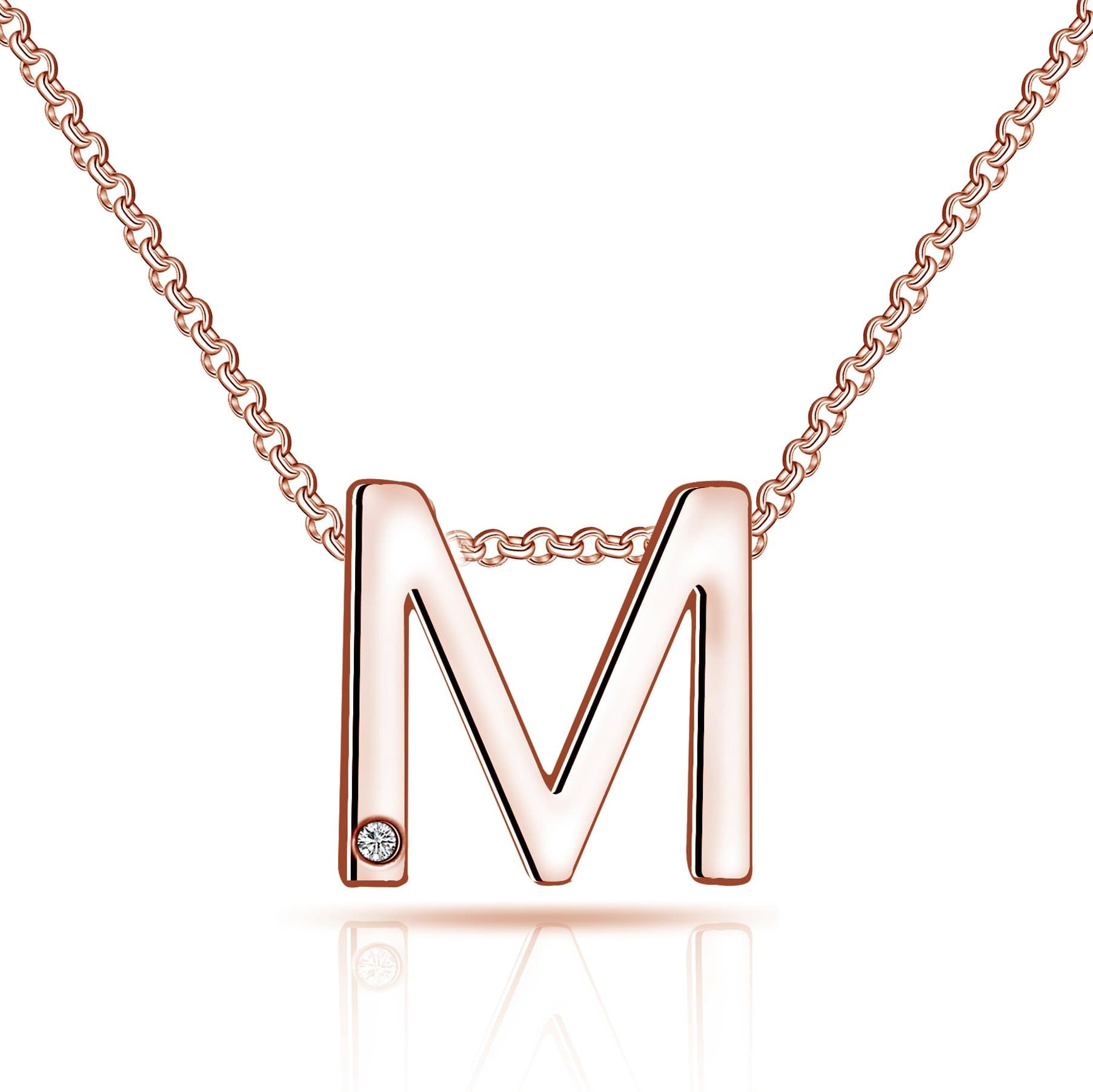 Rose Gold Plated Initial Necklace Letter M Created with Zircondia® Crystals