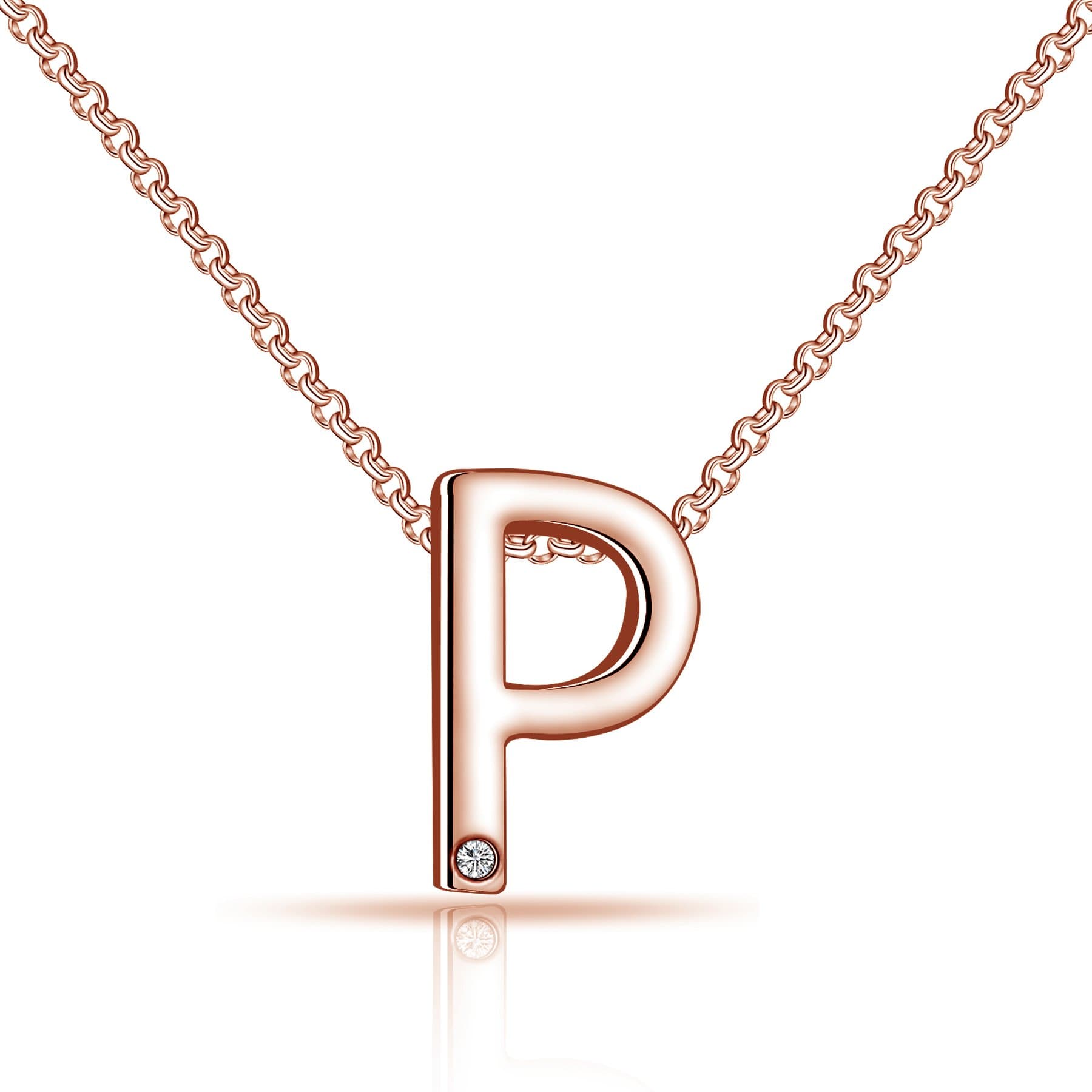 Rose Gold Plated Initial Necklace Letter P Created with Zircondia® Crystals