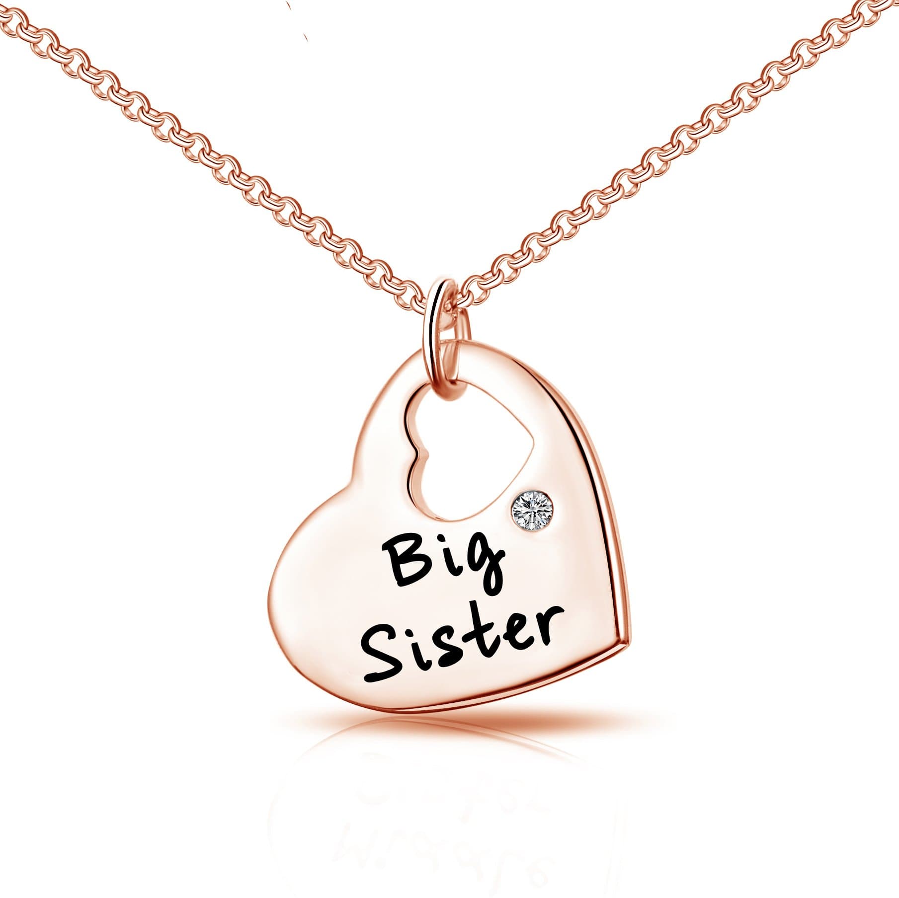 Rose Gold Plated Big Sister Heart Necklace Created with Zircondia® Crystals