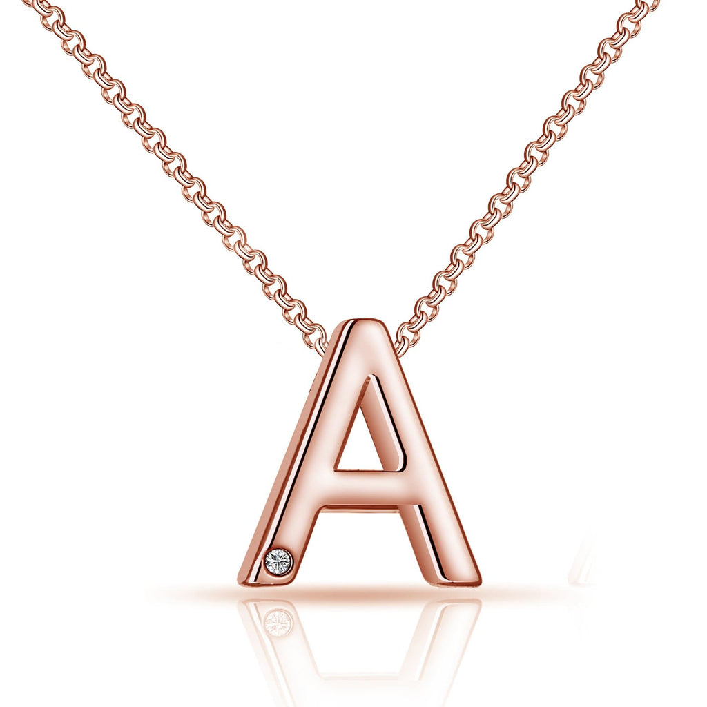 Rose Gold Plated Initial Necklace Letter A Created with Zircondia® Crystals