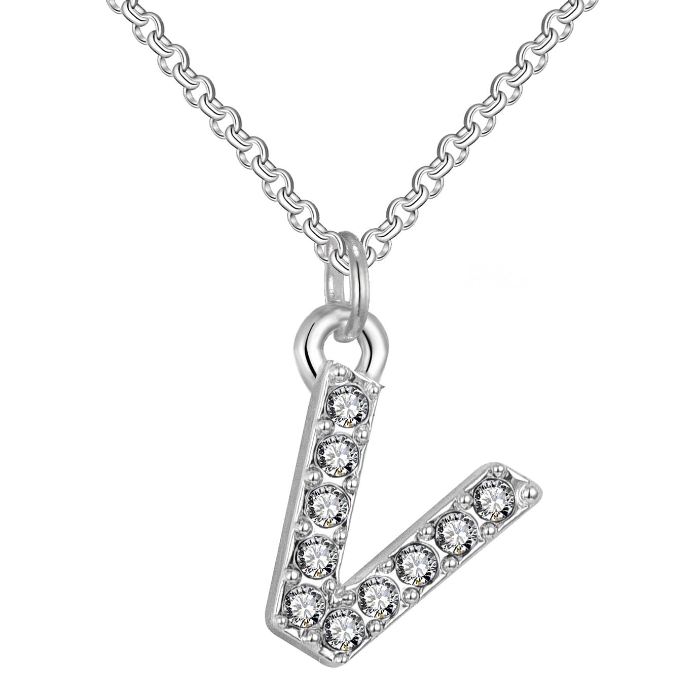 Pave Initial Necklace Letter V Created with Zircondia® Crystals